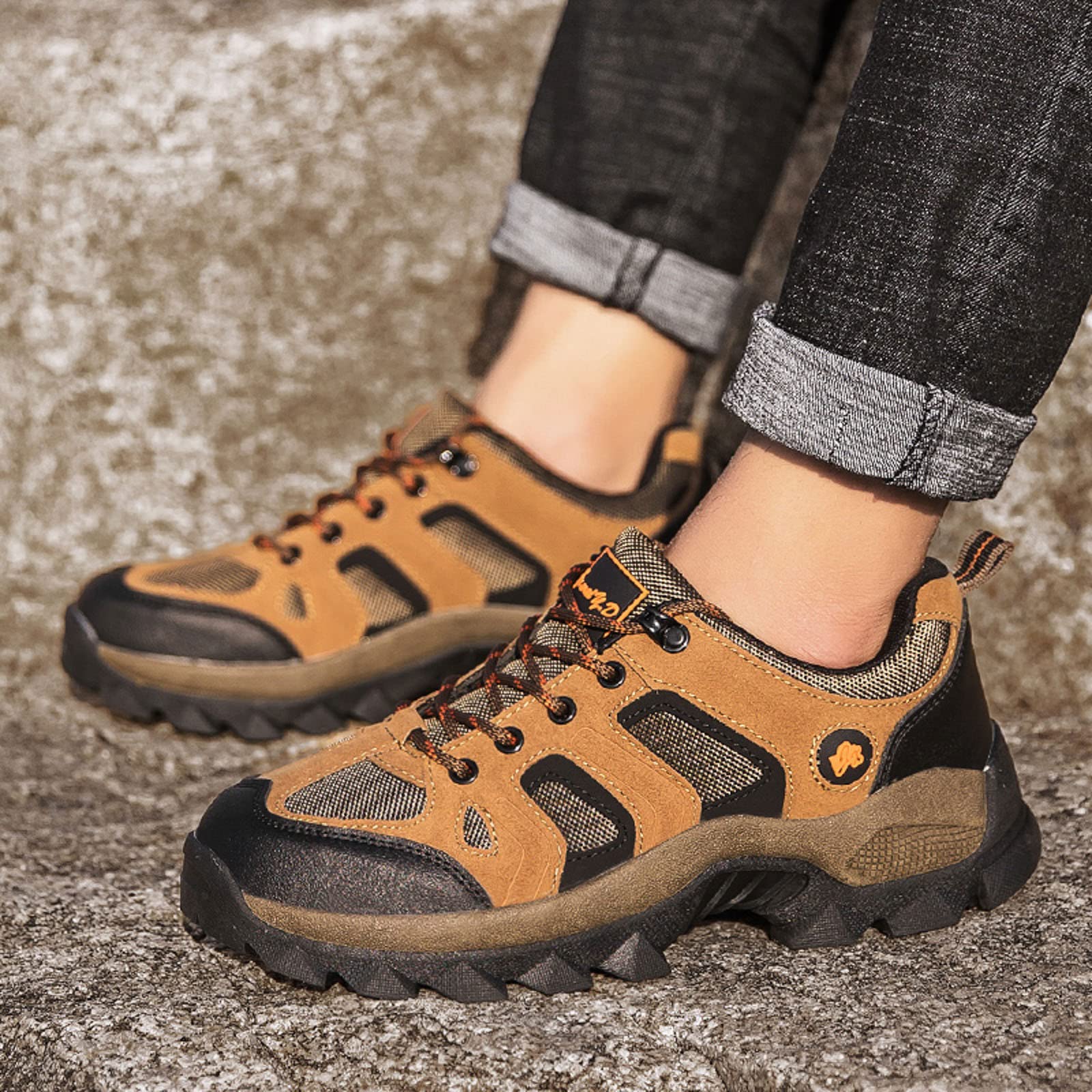 Męskie wytrzymałe buty do chodzenia na świeżym powietrzu oddychające siatkowe trampki trekkingowe z naturalnymi odcieniami ziemi antypoślizgowa trwała podeszwa na szlak turystyczny i codzienną