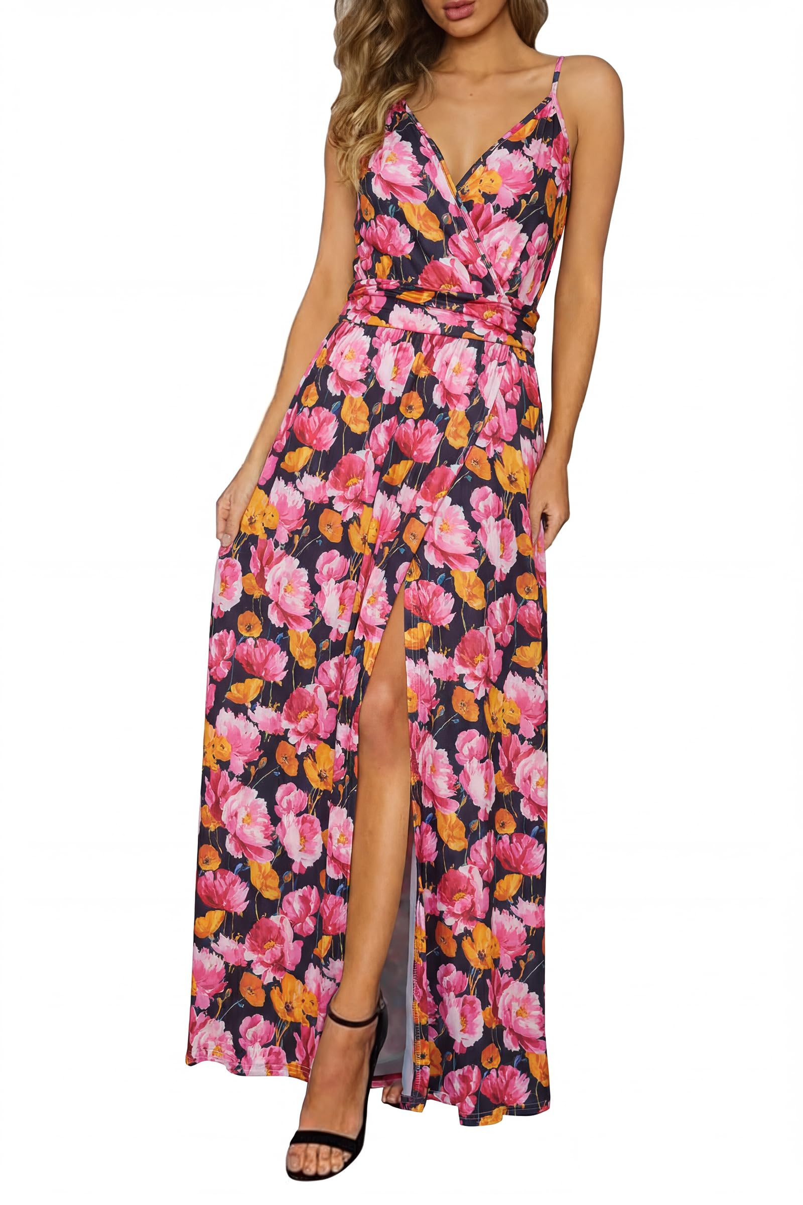 Newshows Women's 2026 Lightweight Summer Wedding Guest Beach Vacation Casual V Neck Split Flowy Maxi Dress