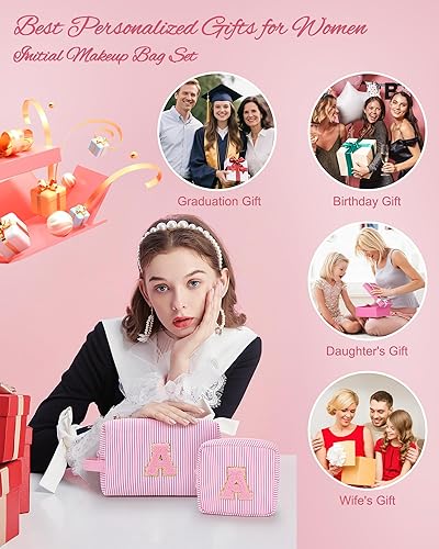 Miniatura 7 de MONSTINA Bolsa de maquillaje para mujer - Bonita bolsa de maquillaje con inicial personalizada, rosado B