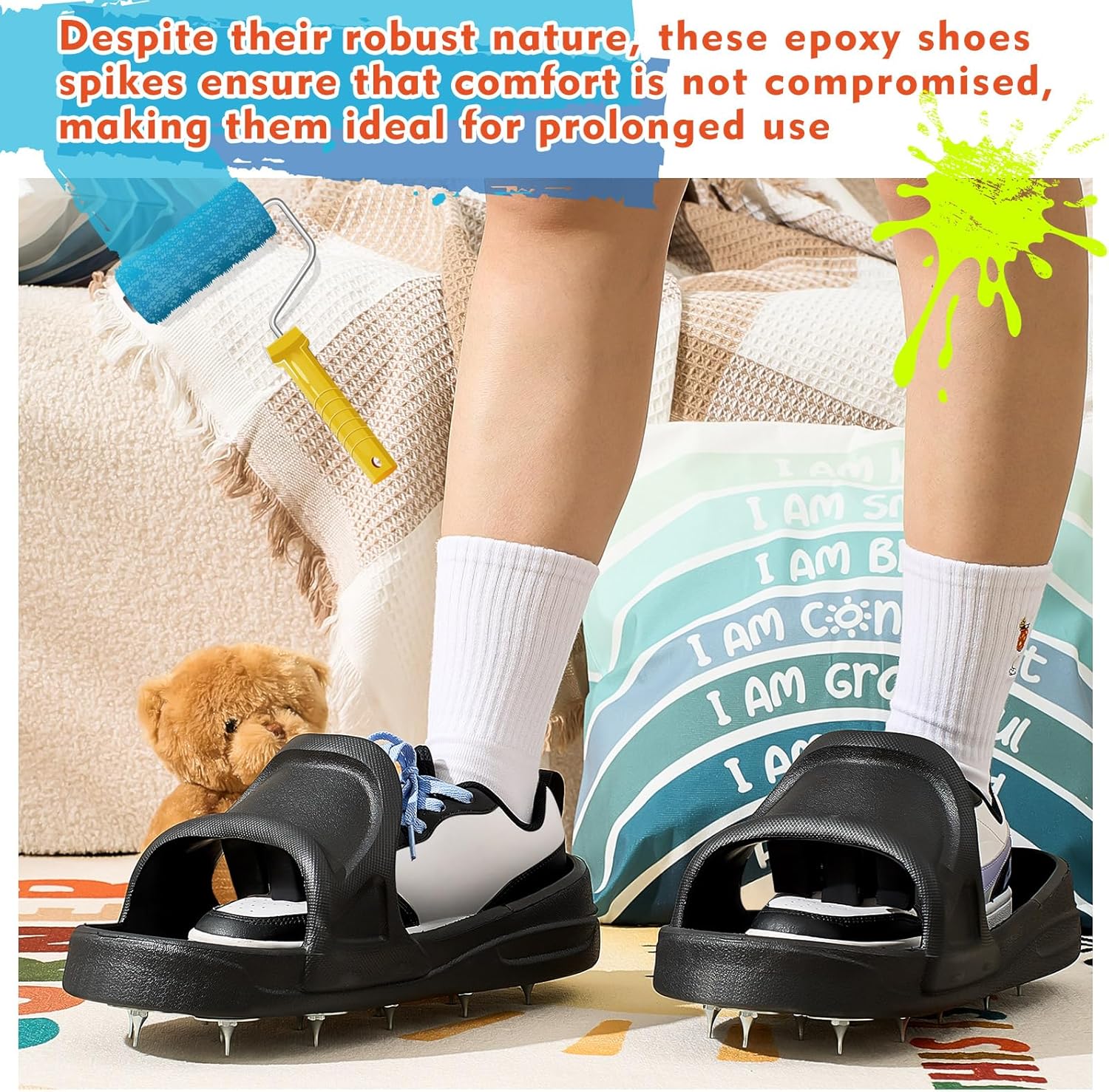 Epoxy Shoes Spike Shoes for Epoxy Flooring Coating, Slip-on Design, Safe Walking on Floor Leveling Materials Self Leveling Cement Concrete Resin (M, Shoe Size 8-10)