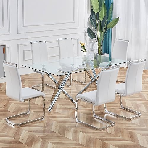Miniatura 49 de AZmac Juego de 4 sillas de comedor modernas de cuero, sillas de cocina sin brazos, sillas de comedor con asiento acolchado tapizado y patas cromadas