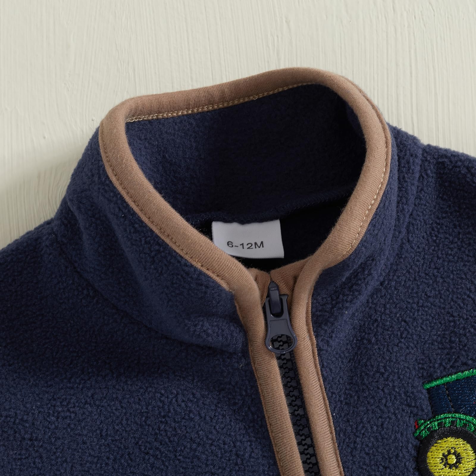 Owl's-Yard Fleece-Weste für Kleinkinder, Jungen, leger, ärmellos, Traktor-Stickerei, Stehkragen, Reißverschluss, Weste, Mantel mit Taschen, Babyweste für Frühling und Herbst