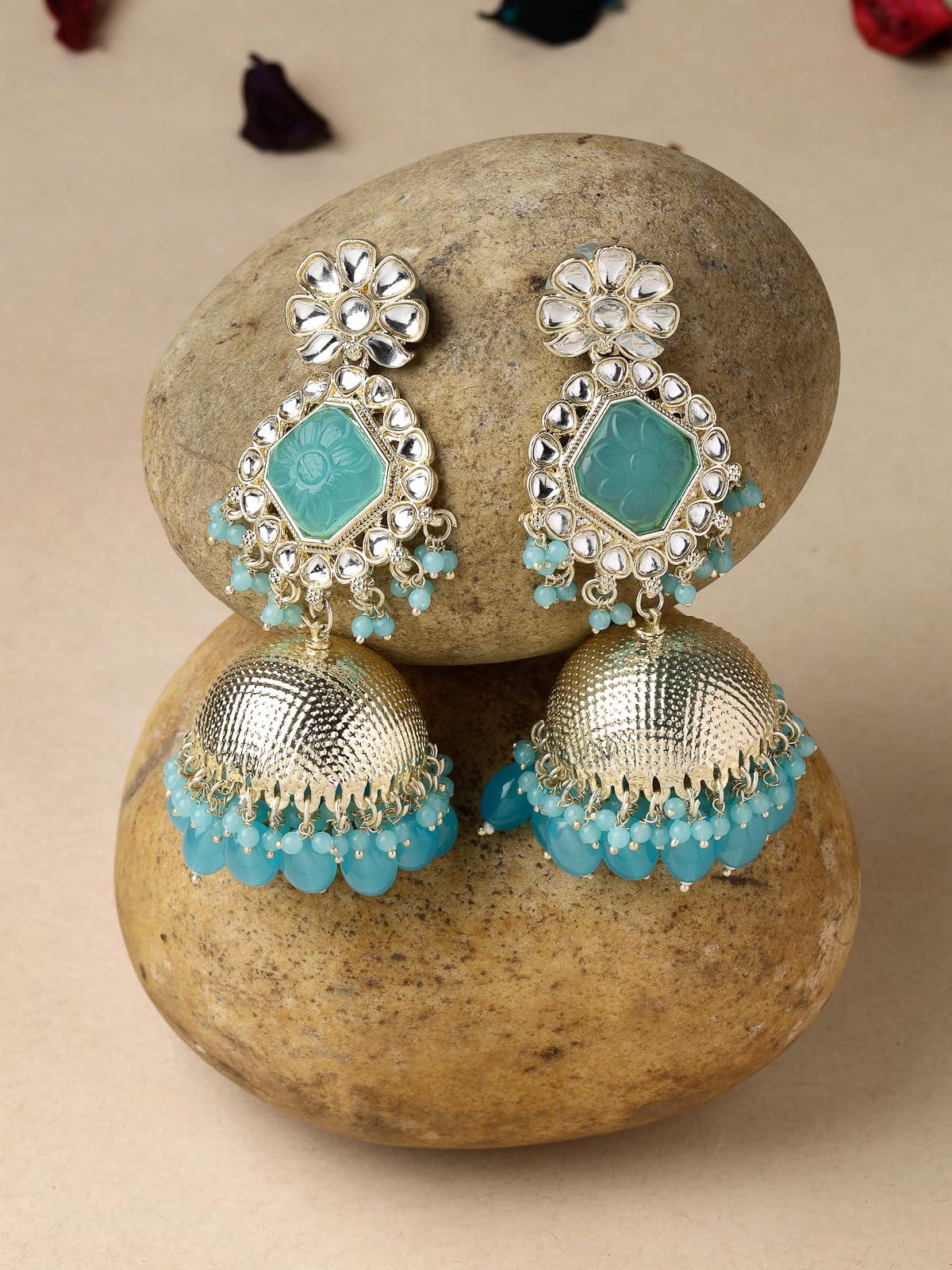 Classical Kundan Studded Jhumka Earrings For Women