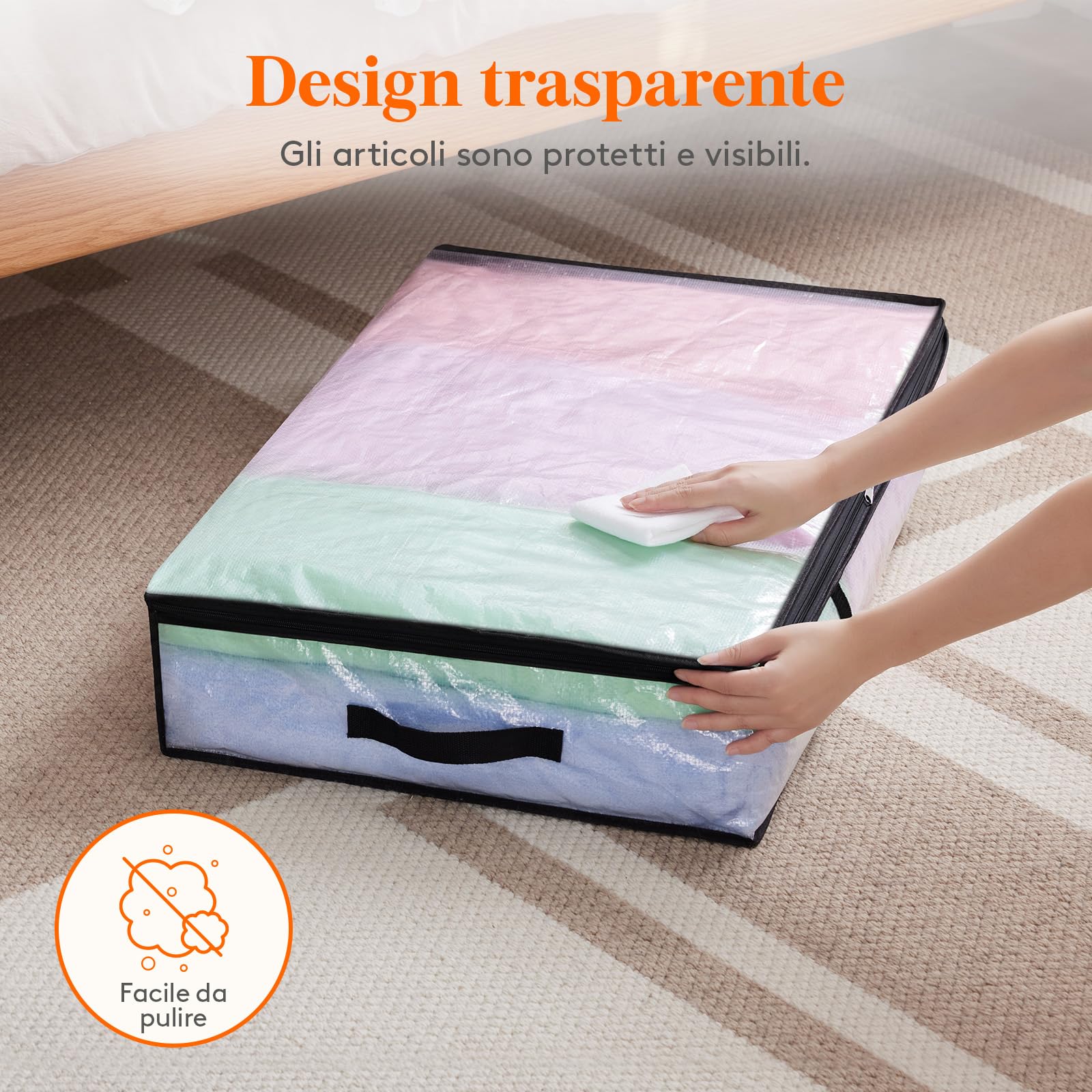 Lifewit 4 Pezzi Scatole per Vestiti Trasparente 60L, Contenitori Sottoletto Pieghevole con Manici, Scatole per Armadio en PP, Scatoloni trasloco, Organizzatore armadio per Vestiti, Coperte, Piumoni