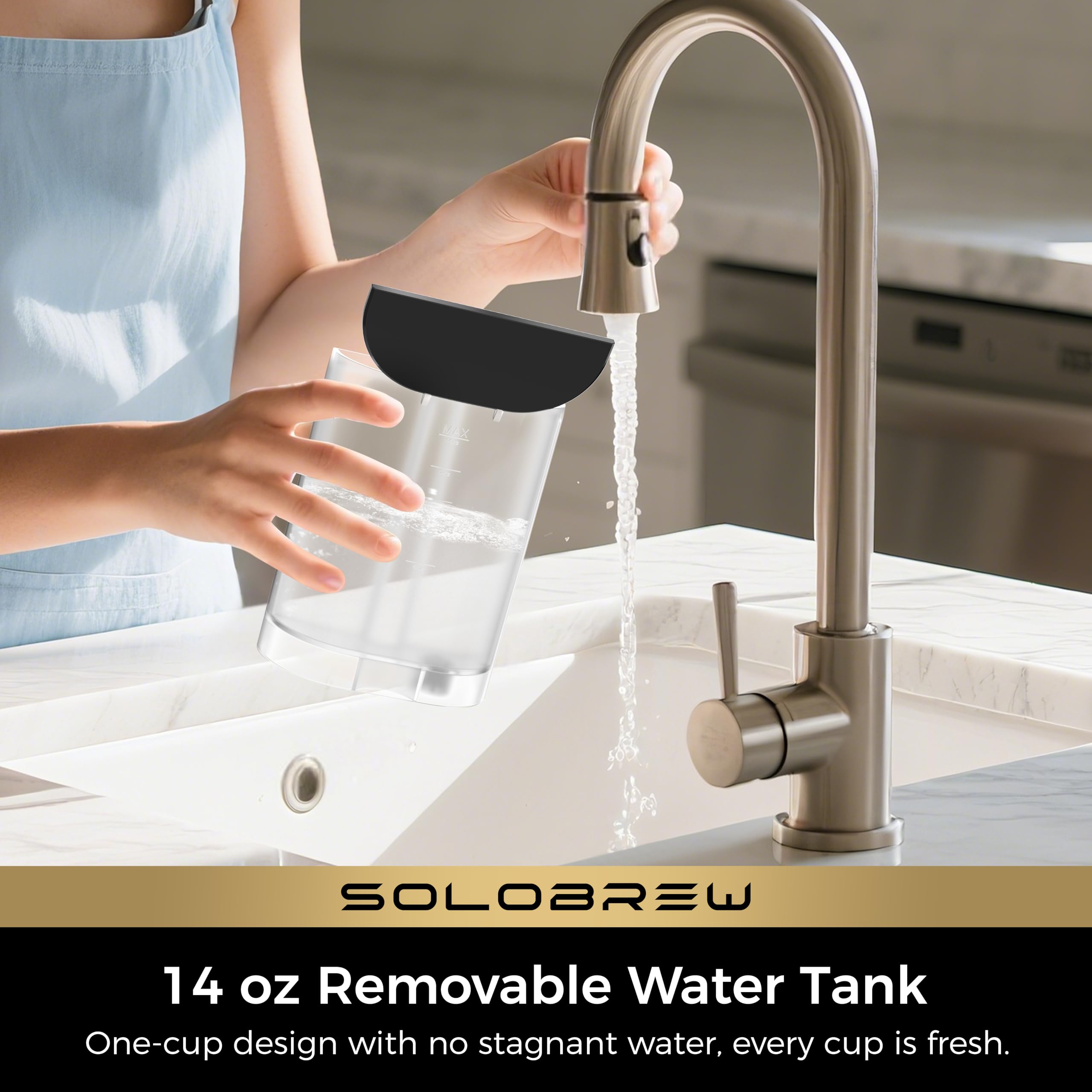 CHULUX SoloBrew Single Serve Coffee Maker, for K Cup and Ground, 3 Brew Sizes with Strong Button & Over Ice Feature, 14oz Removable Reservoir, for Home, Travel, RV, Office and Dorm - 5