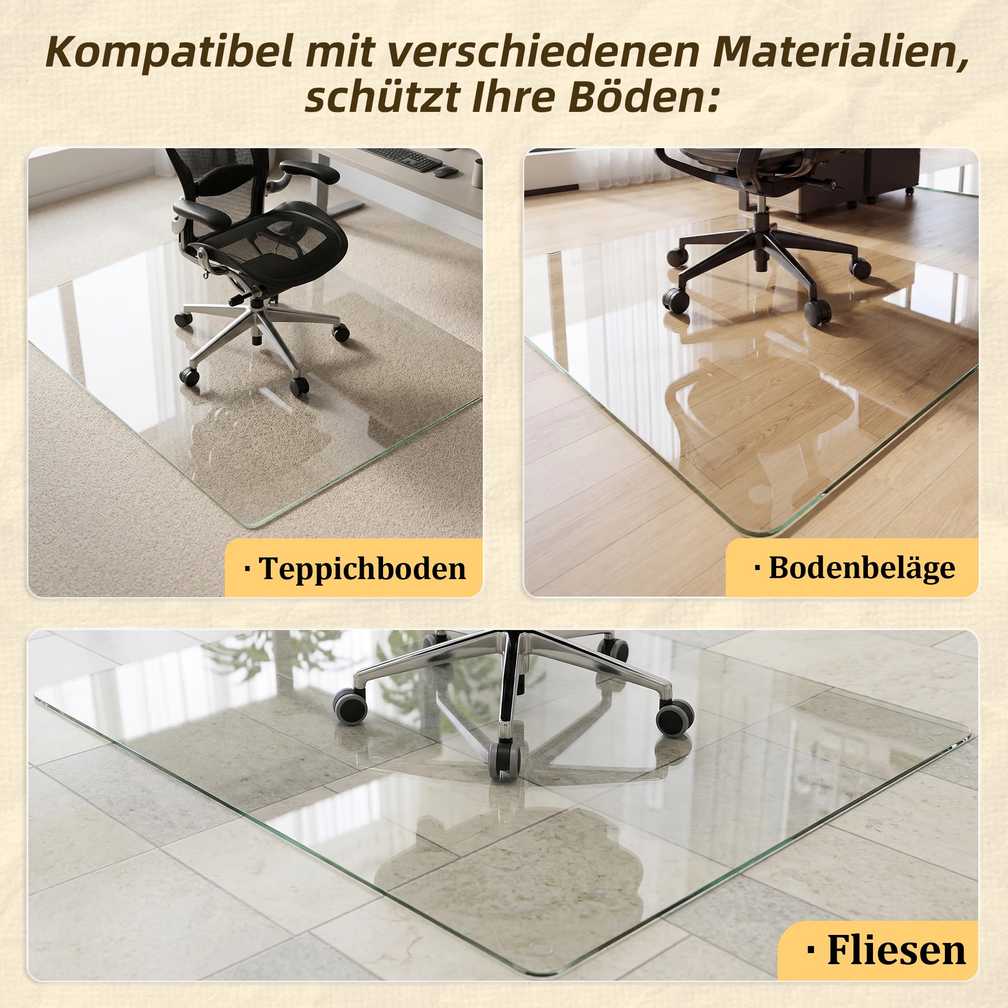 Koonmi Tapis de chaise en verre - 121 x 152 cm - Pour sols durs et tapis - Verre de sécurité trempé avec coins ronds et bords polis - Tapis de protection de sol pour parquet, stratifié, bureau, maison