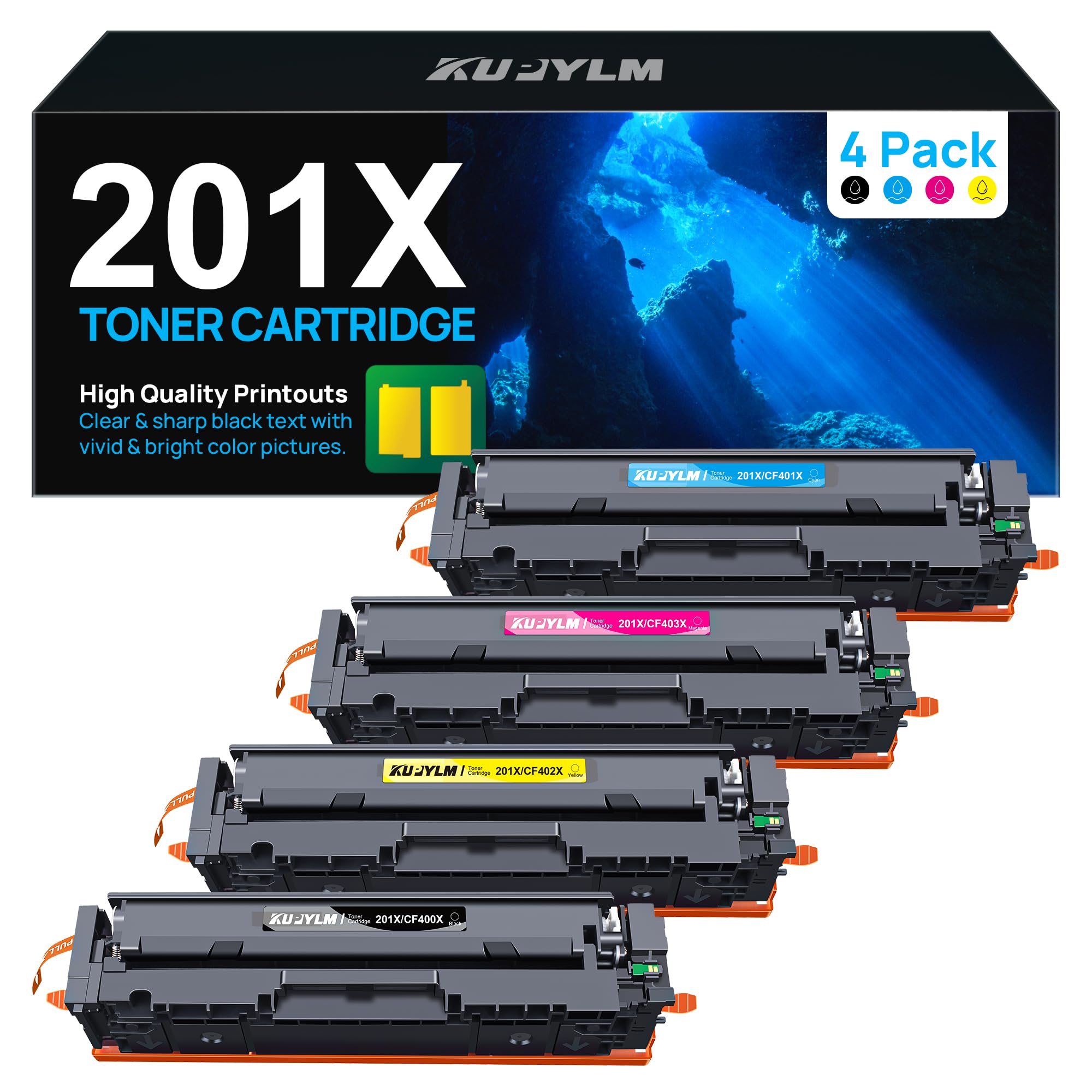 KUPYLM 201X 201A Cartuccia Toner Compatibili per HP 201X CF400X CF400A CF401X CF402X CF403X Toner Color Laserjet Pro MFP M277dw M277n M277 M274n M252n M252dw M277c6 (Nero,Ciano,Giallo,Magenta,4-Pack)