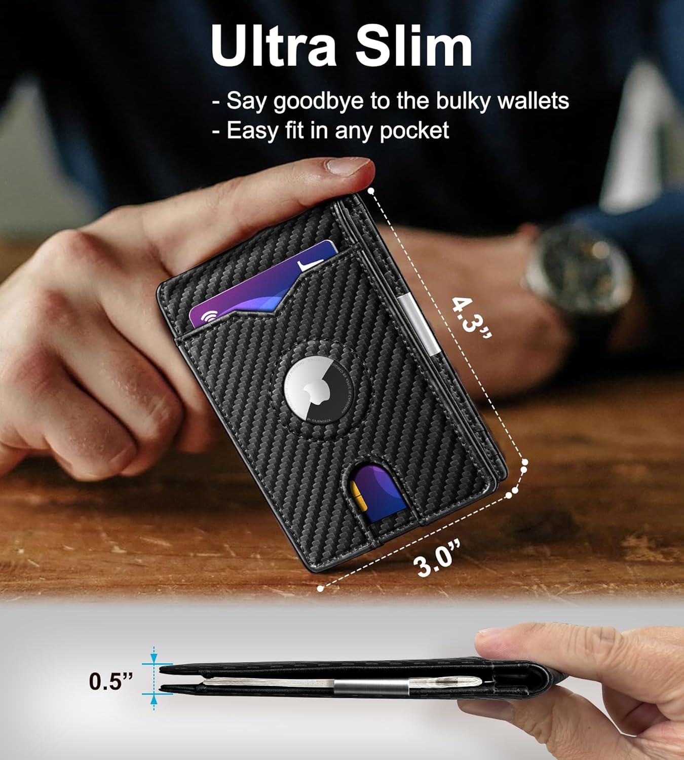 Airtag Wallet for Men,with Money Clip 11 Cards Slim Front Pocket Leather RFID Blocking Wallet with Gift Box - Image 4