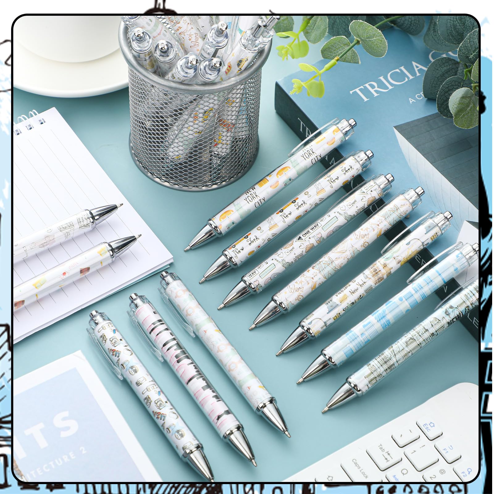 Sayglossy 24 bolígrafos decorativos retráctiles de 0,5 mm, tinta de gel negra