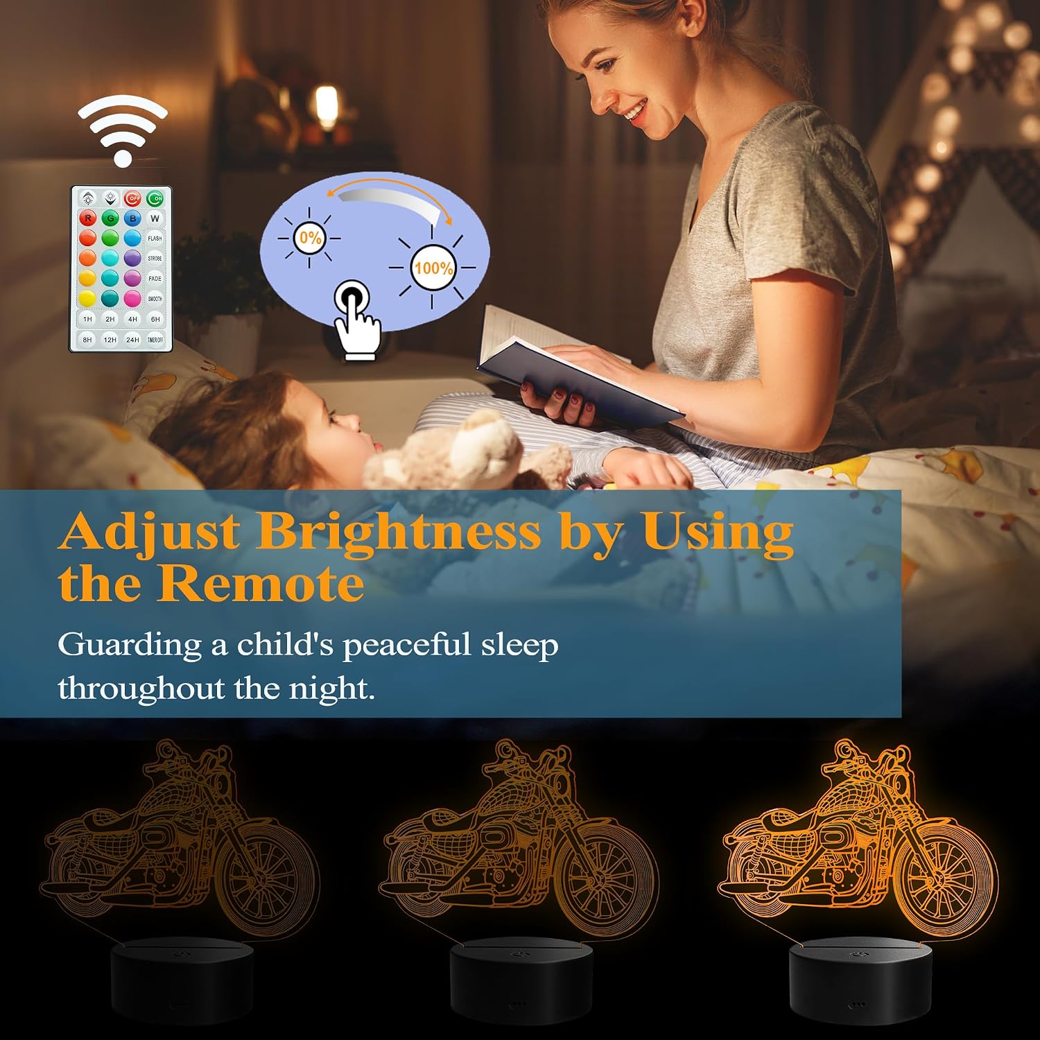 Motorcycle Gifts, Motorcycle Night Light, Motorbike 3D Illusion Lamp, 16 Colors Changing, Timer, 4 Flash Modes and Dimmable，LED, Kids Room Decoration, Xmas Birthday Gifts image 3