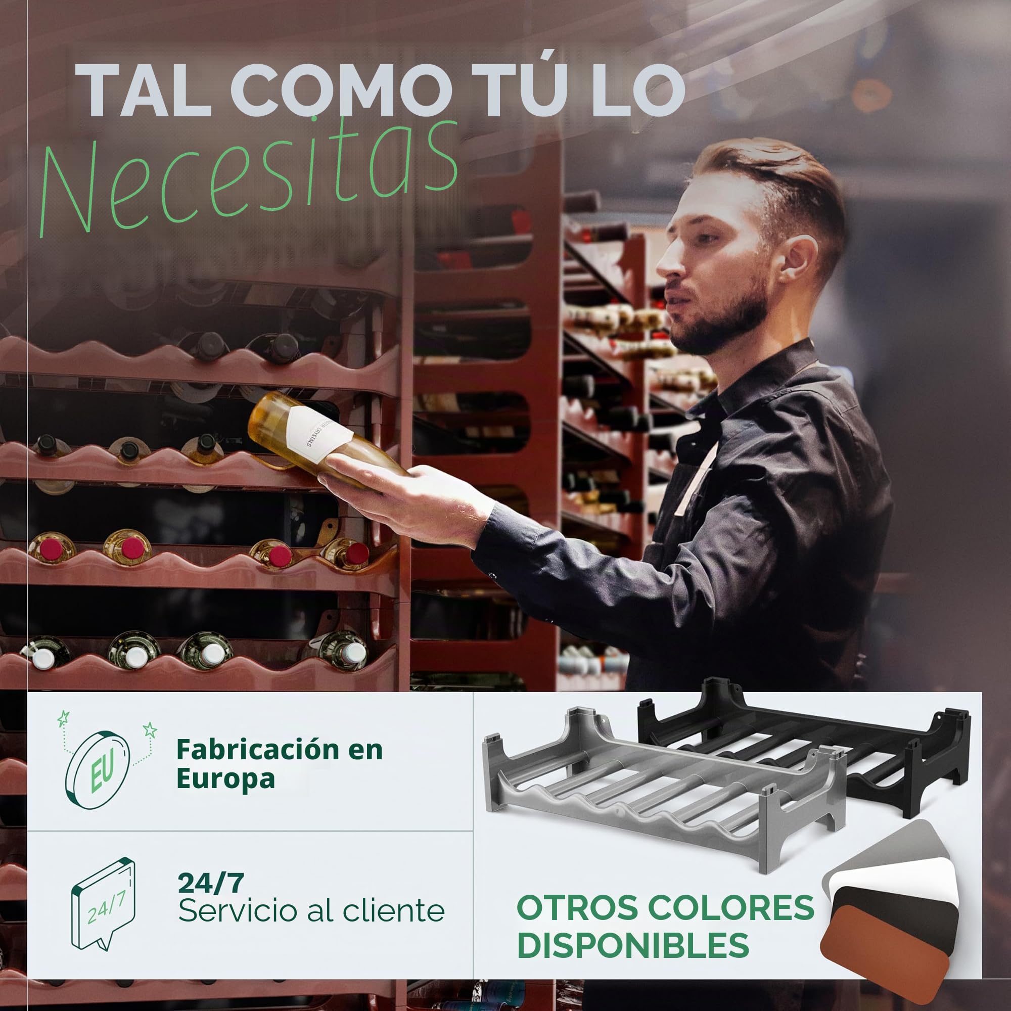 Novaliv Botellero para 36 botellas, estantería marrón, de plástico resistente, apilable (marrón, 6)