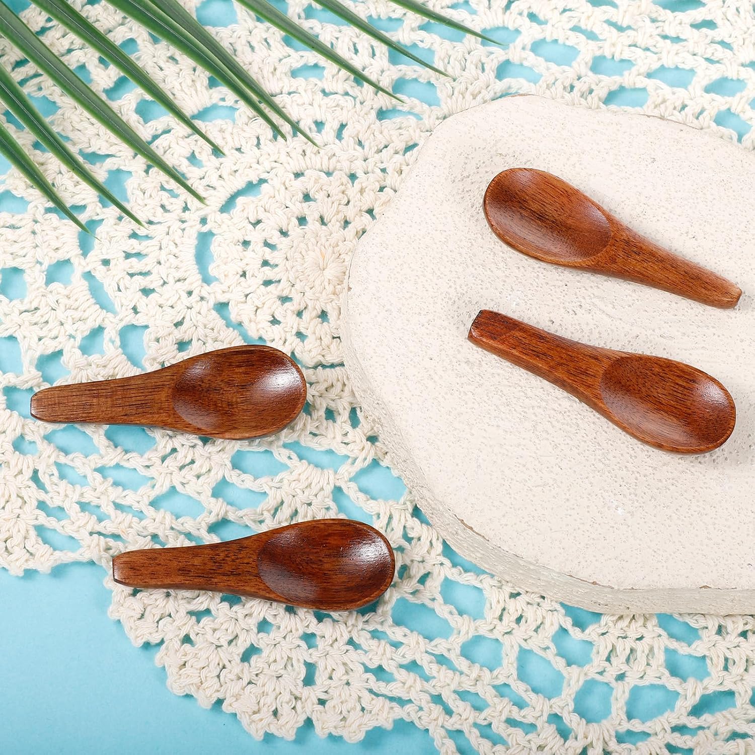 JJUNW 4 Pcs Tiny Wooden Spoon, Wooden Tiny Salt Spoons for Spices