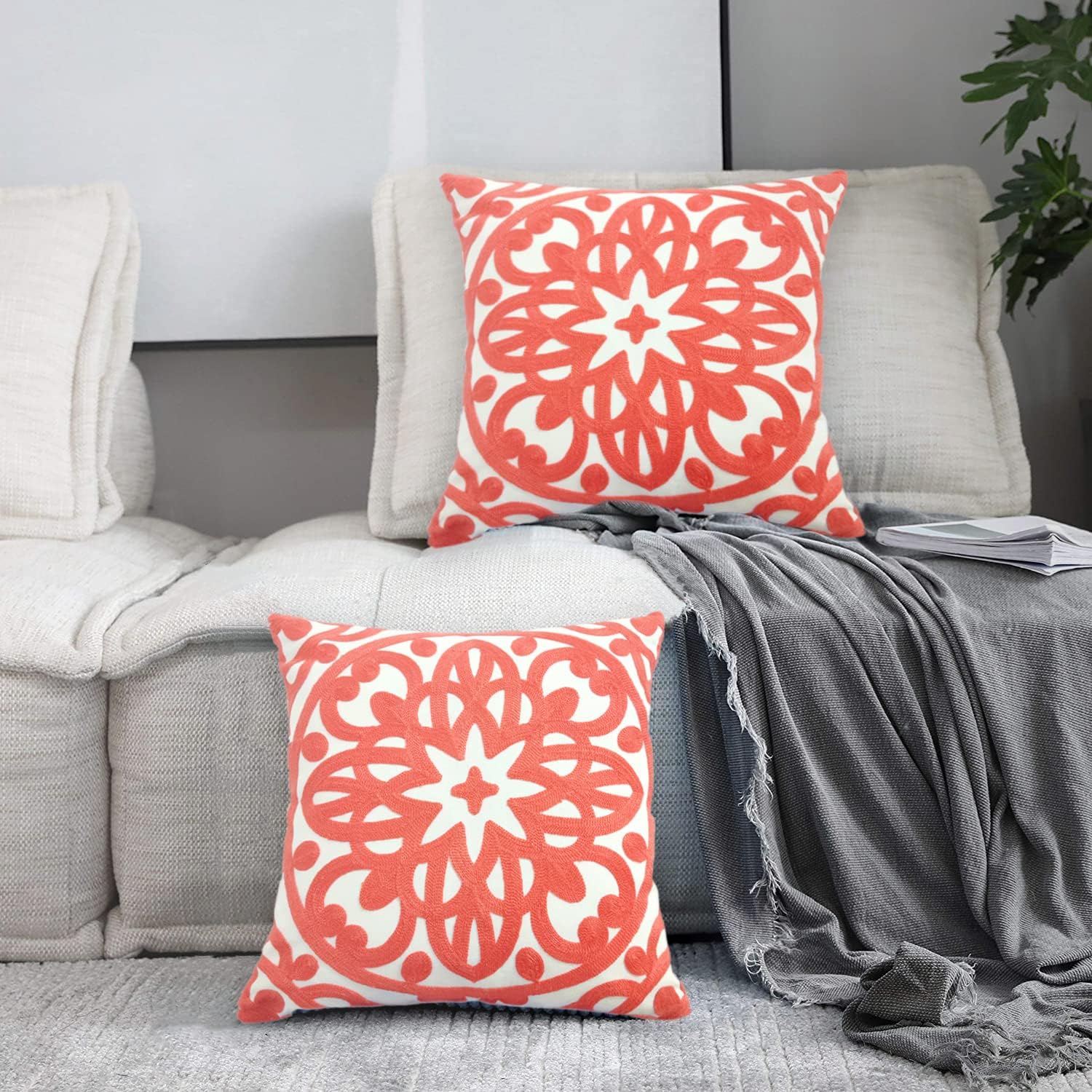 Coral Boho Throw Pillow Covers
