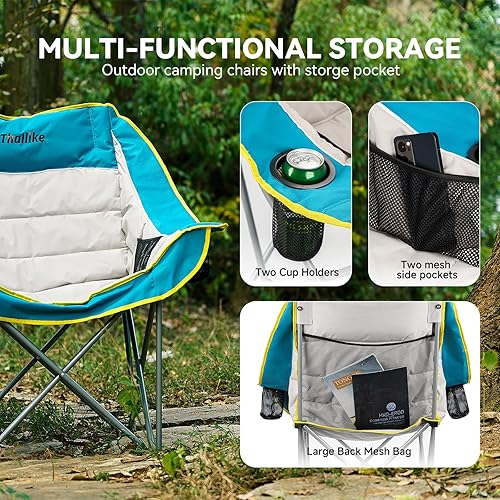 Miniatura 6 de Silla de campamento de gran tamaño para adultos  Silla plegable resistente con portavasos, bolsillo de almacenamiento y bolsa de transporte  Silla