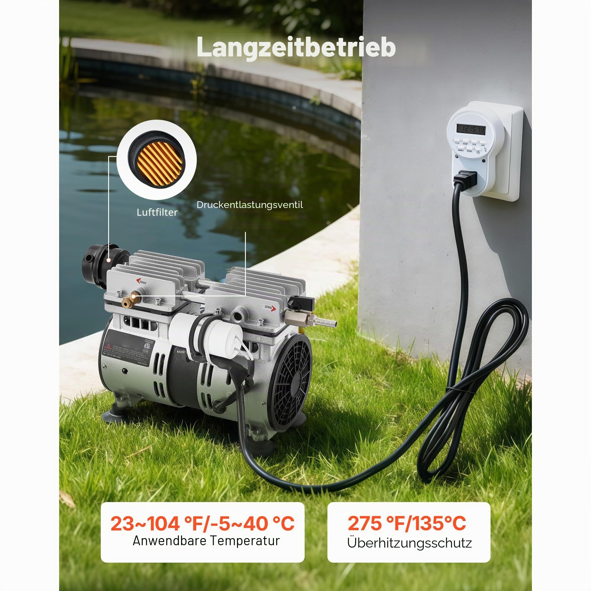 VEVOR Teichbelüfter Luftkompressor 550W Teichbelüftungspumpe 1400U/min