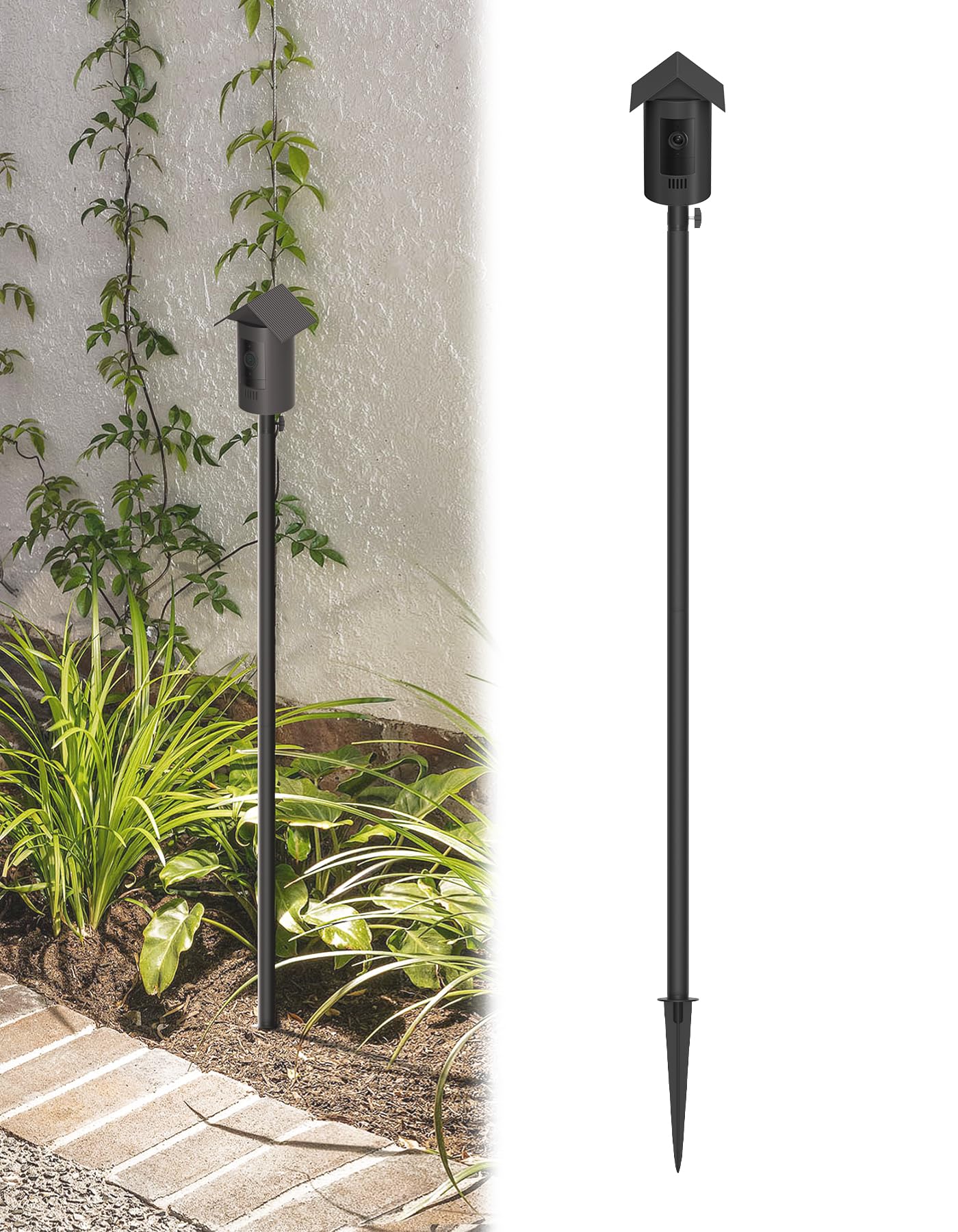 Ground Stake Mount with Weatherproof Silicon Cover for Ring Stick Up Cam Battery&Outdoor Cam Plus,Heavy-Duty Metal Yard Spike Camera Mount for Soft Ground,Garden,Lawns&Soil,Adjust Height Outdoor Stand