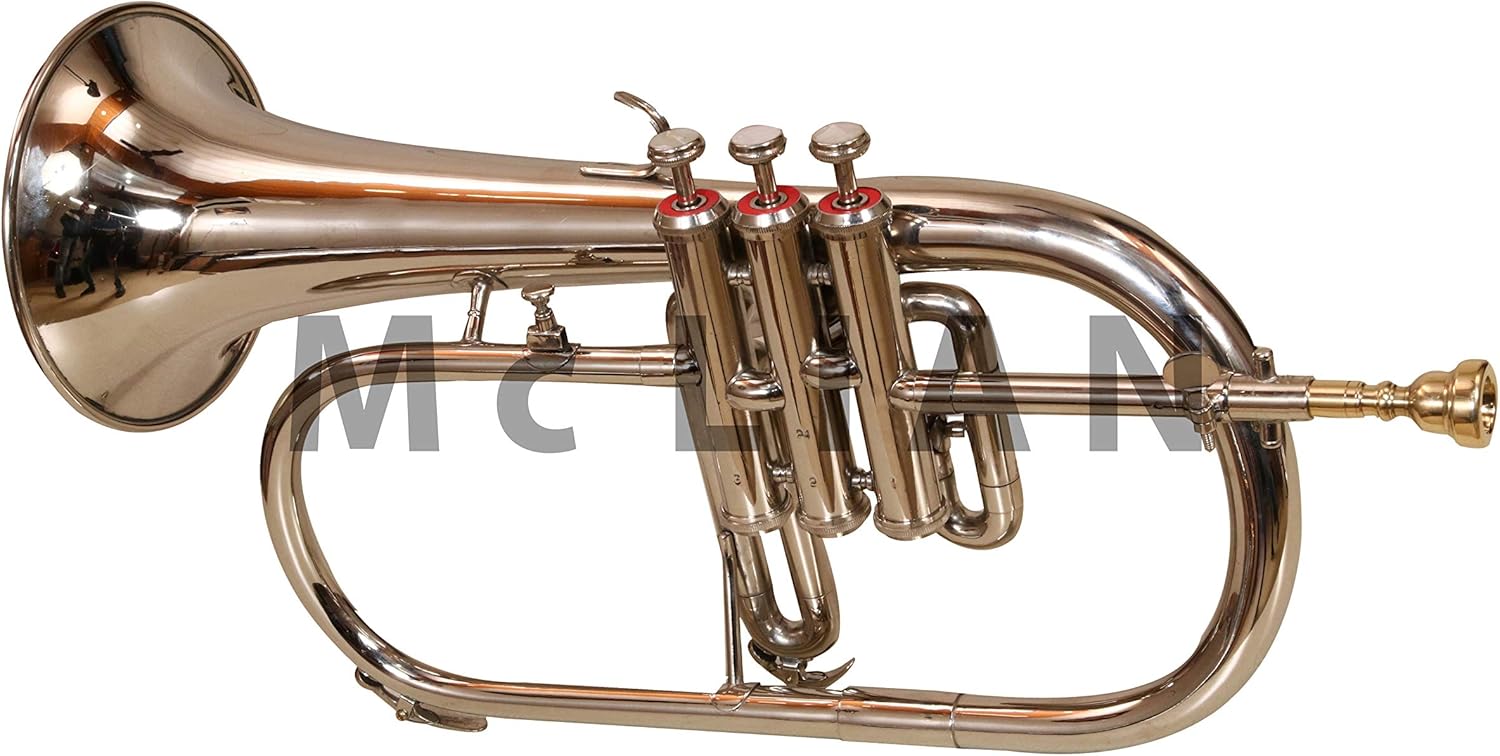 McLian Professional Bb Flugelhorn 3 Valves Nickel Plated with Hard Case, Mouthpiece and Gloves : Musical Instruments