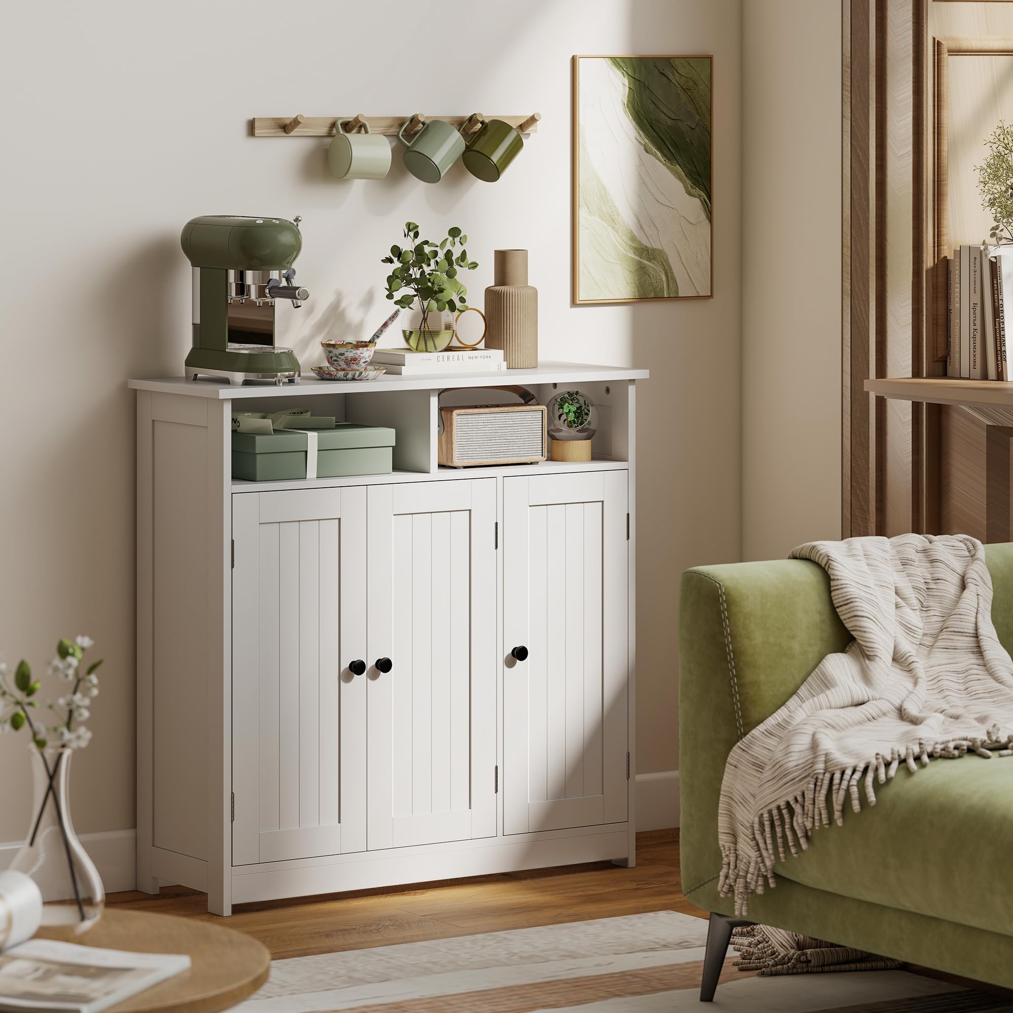 HOMCOM Mobile da bagno, armadio da bagno stretto con 3 ante, 2 scomparti aperti, ripiano regolabile, per soggiorno, cucina, 85x30x85 cm, bianco