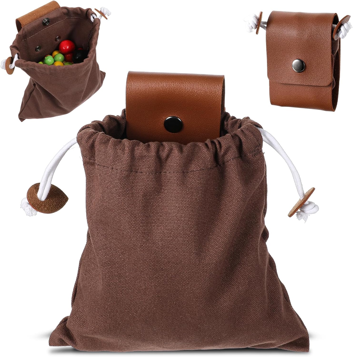 Waxed Canvas Foraging Bag, Outdoor Foraging Bag for Hiking Collecting Mushroom Hunting Bags Leather Belt Pouch with Drawstring Foldable Canvas Belt Bags