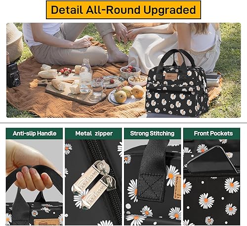 Miniatura 4 de HOMESPON Bolsa de almuerzo aislada para mujeres y hombres, lonchera hielera para el trabajo, picnic (margarita)
