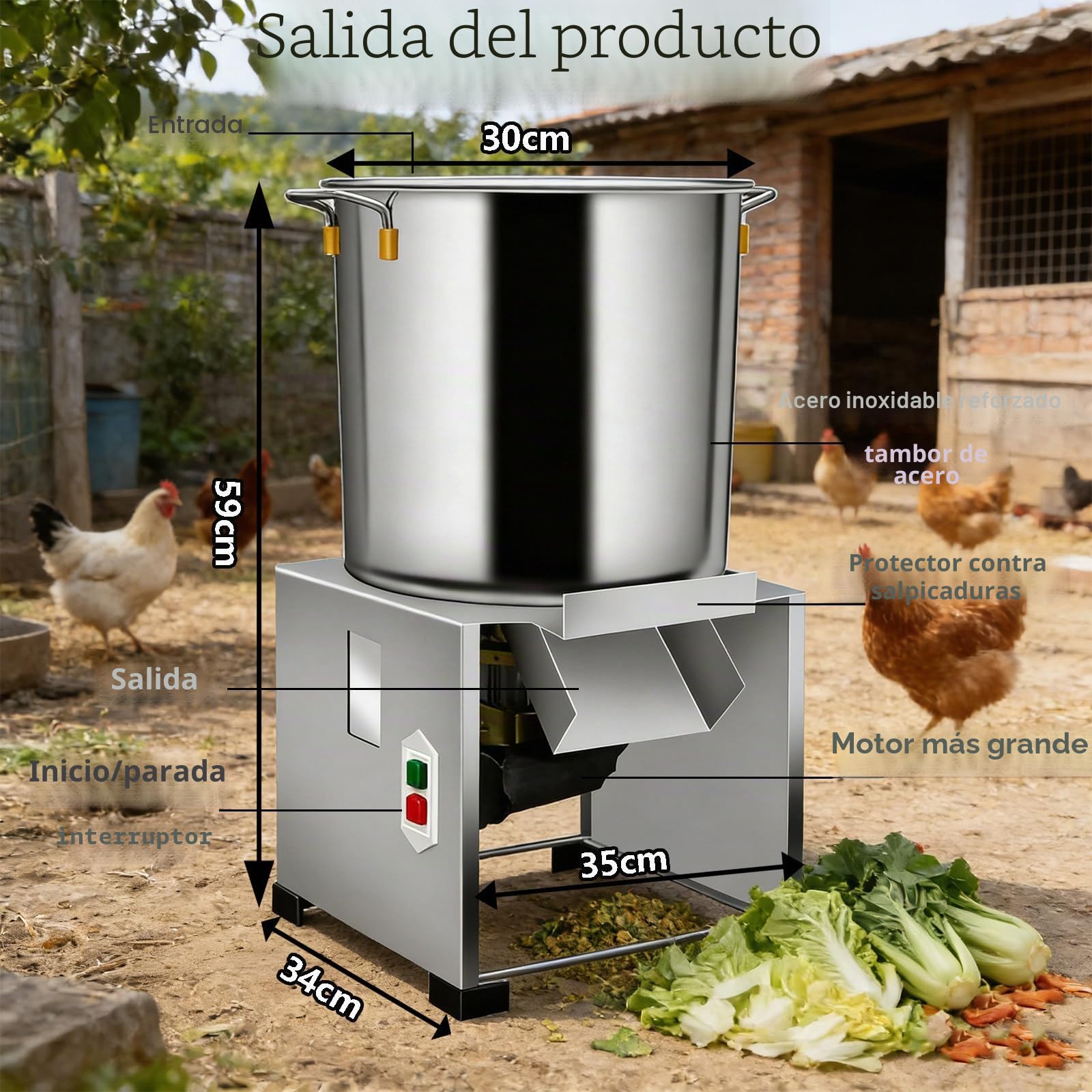 Procesador De Alimentos Comercial, Picadora Eléctrica De Verduras De 3500 RPM, Rallador Y Triturador Profesional De Verduras De 1800 W, para Una Alimentación Animal Eficiente.