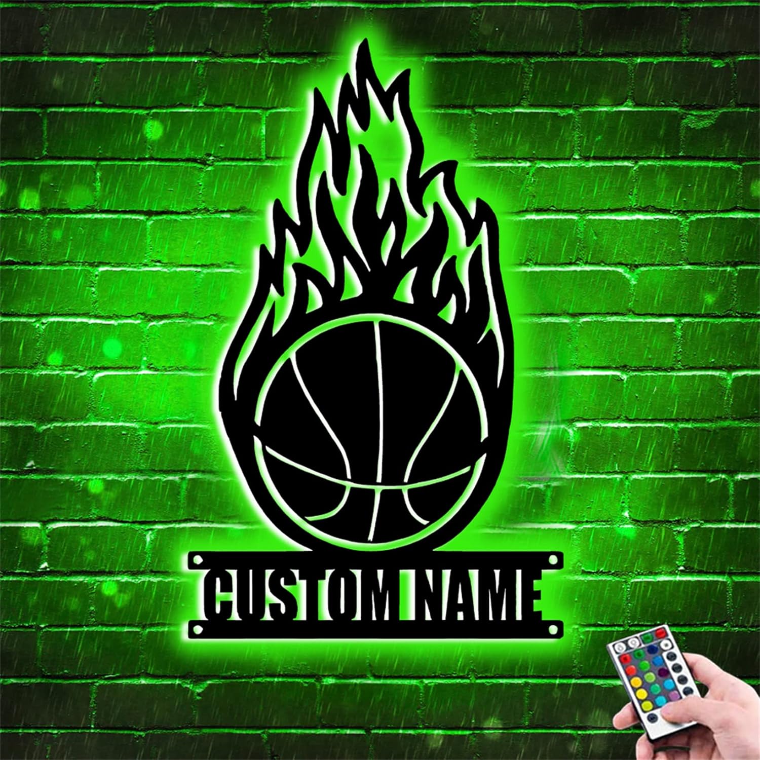 Personalized Basketball Flames Wall Sign Light With Name