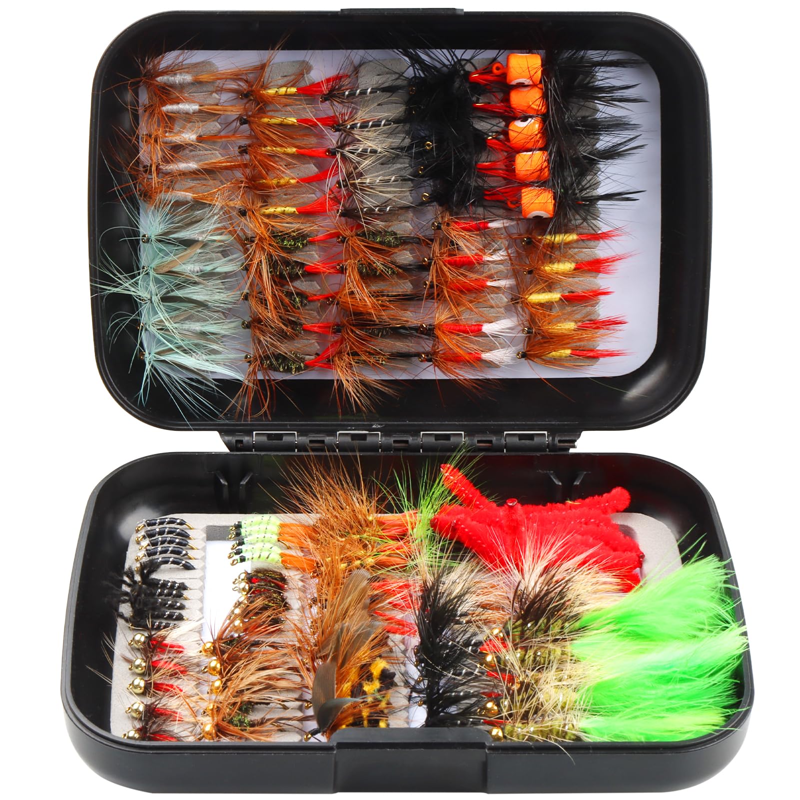 Fly Fishing Flies 64pcs Lures Bait Trout Bass Dry Nymphs Wooly Bugger Tenkara Assortment Kit for Trout Fish Gifts Men