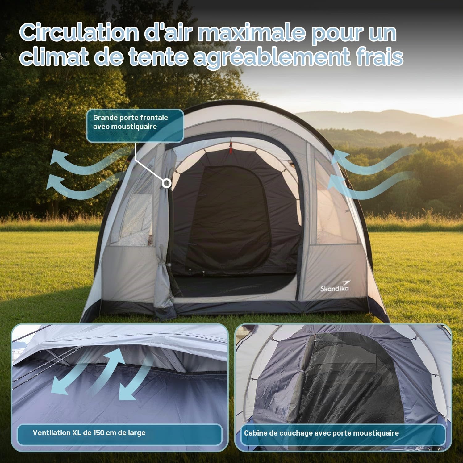 Skandika Tente Tunnel Isken 3 | Tente de Camping pour 3 Personnes, moustiquaire, Tapis de Sol Cousu, étanche, avancée | Tente de Festival, Plein air