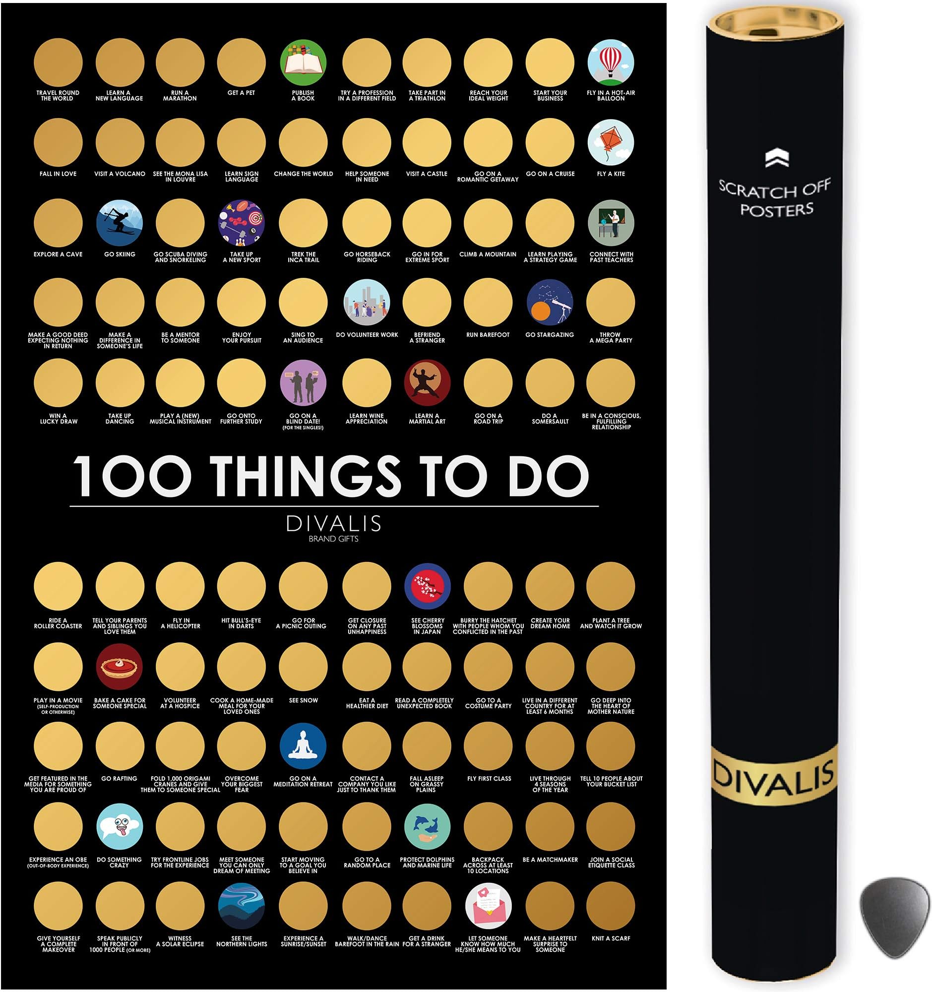 100 Things to Do Bucket List Scratch off Poster - Best Things to Do Scratchable Poster - Motivational Scratch off Poster - Archievements Checklist