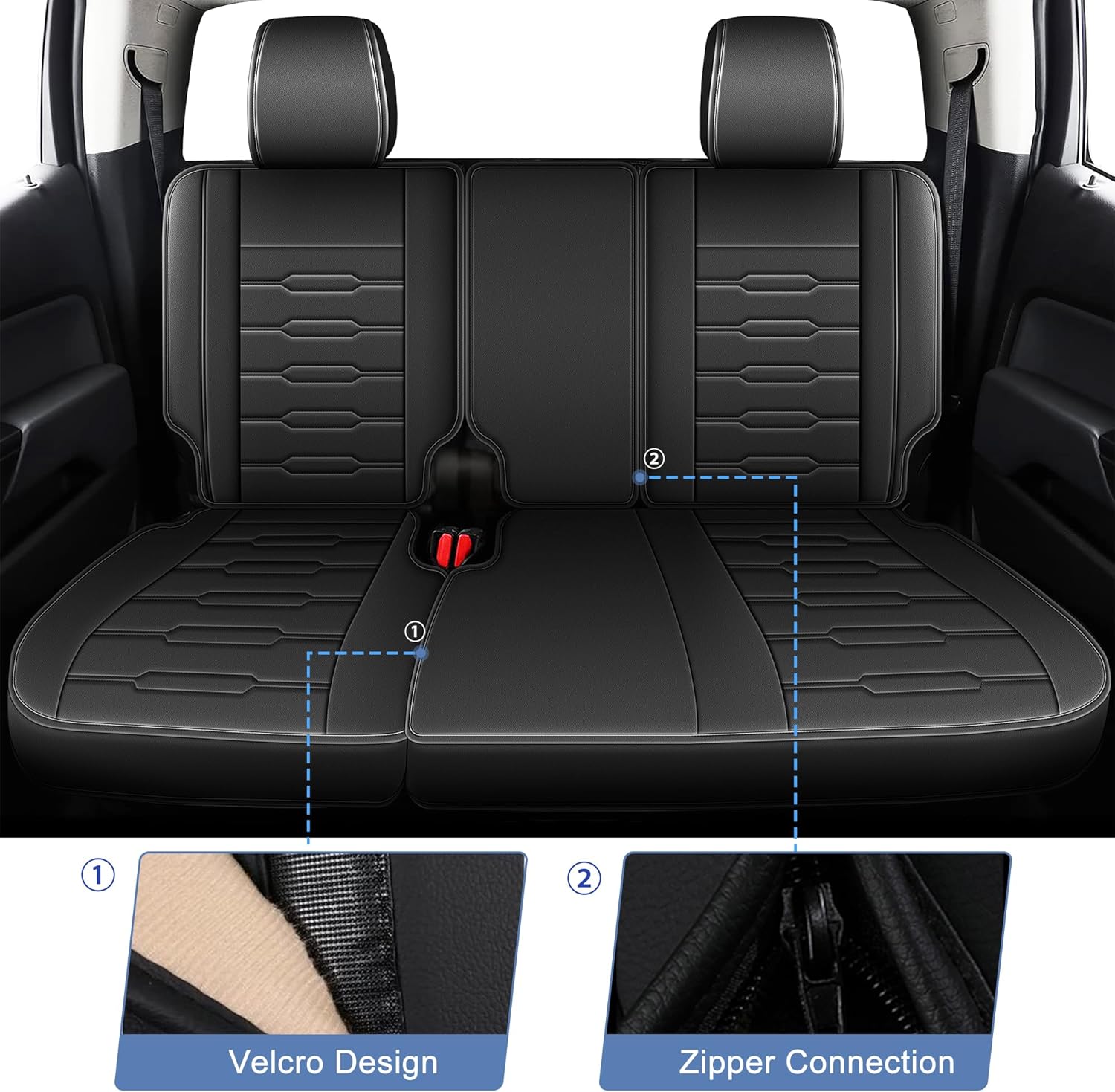 AOMSAZTO Seat Covers Fit for Chevy Chevrolet Colorado/GMC Canyon : 2015-2022 Crew Cab Full Set Truck Pickup Faux Leather Car Seat Covers(5 Seats, Blackline)