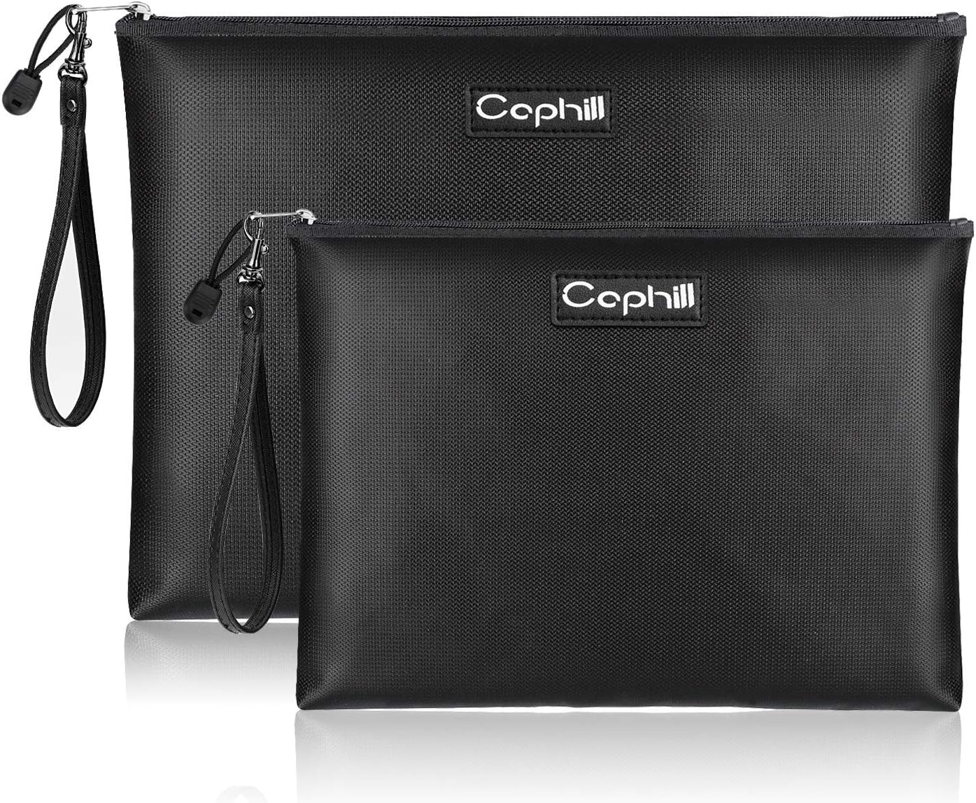 Fireproof Document Bags, Waterproof and Fireproof Money Bag with Zipper, Storage Pouch for Documents with Strap, Portable 2 Sizes, Money Safe Bags, Bank Deposit Bags for Money and Cash and Coin