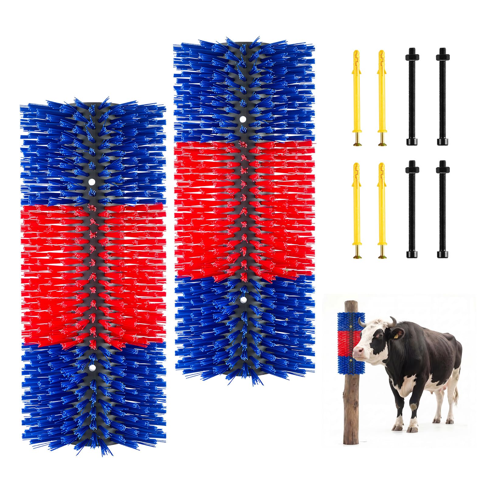 VEVOR Kratzbürste 43x19 cm, Viehbürste 2 Stk. inkl. 8 Schrauben, Rinderkratzer zur Linderung von Rückenjucken, Massage-& Pflege-Kratzwerkzeug für Pferde, Rinder, Schafe & Schweine, Blau & Rot