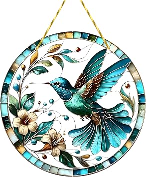 Round Acrylic Hummingbird Garden Wall Art Outdoor, for Patio, Colorful