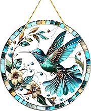 Round Acrylic Hummingbird Garden Wall Art Outdoor, Weather-Resistant Hanging Garden Ornaments for Outdoor Fence Decorations, Colorful Garden Decor for Patio, Yard, Porch, or Living Room (Size 1)