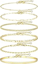 Besteel Ankle Bracelets for Women Waterproof - 14K Gold Plated Non Tarnish Layered Cuban Link Chain Rope Figaro Herringbone Anklets Set Plus Size Anklet Summer Foot Jewelry Gift Adjustable 8-12 Inch