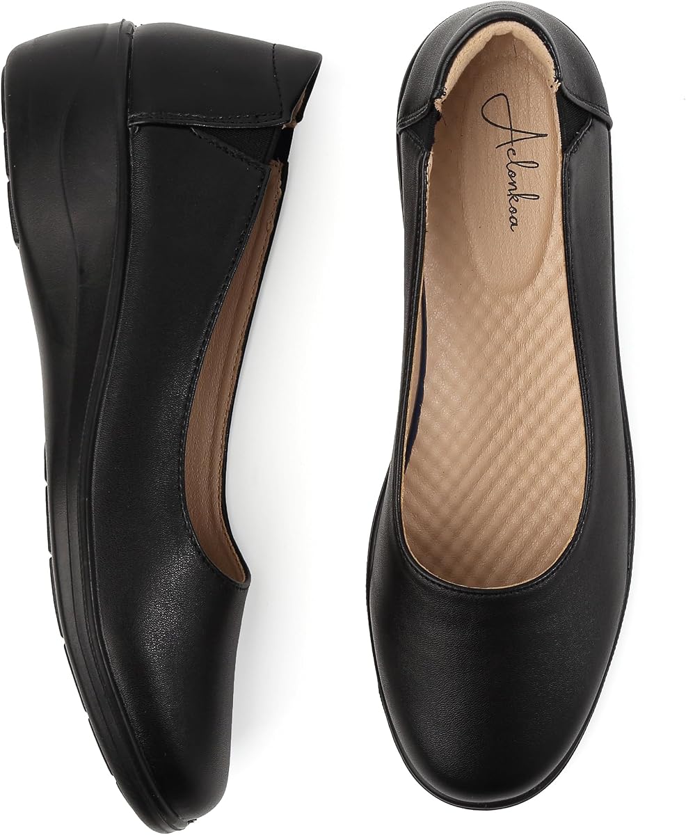 Zapatos de vestir de cuero para mujer, zapatos planos de ballet para oficina de negocios y trabajo