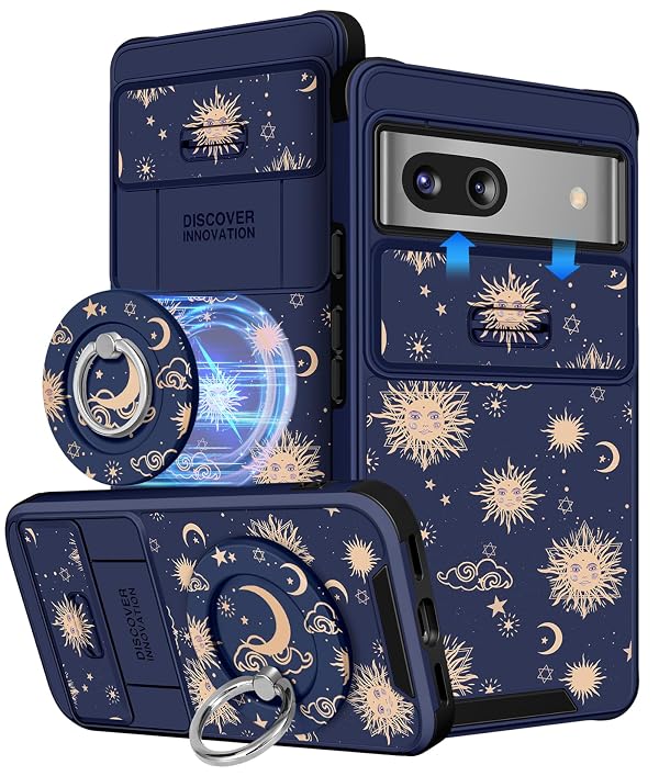 Buleens for Google Pixel 8A Case 6.1 Inch - with Ring Stand & Camera Cover Aesthetic Cute Designed for Women Girls Girly Kawaii Sun Moon Stars Unique for Pixel 8A Phone Case Compatible with Magsafe by Buleens - Used condition - US$8.03