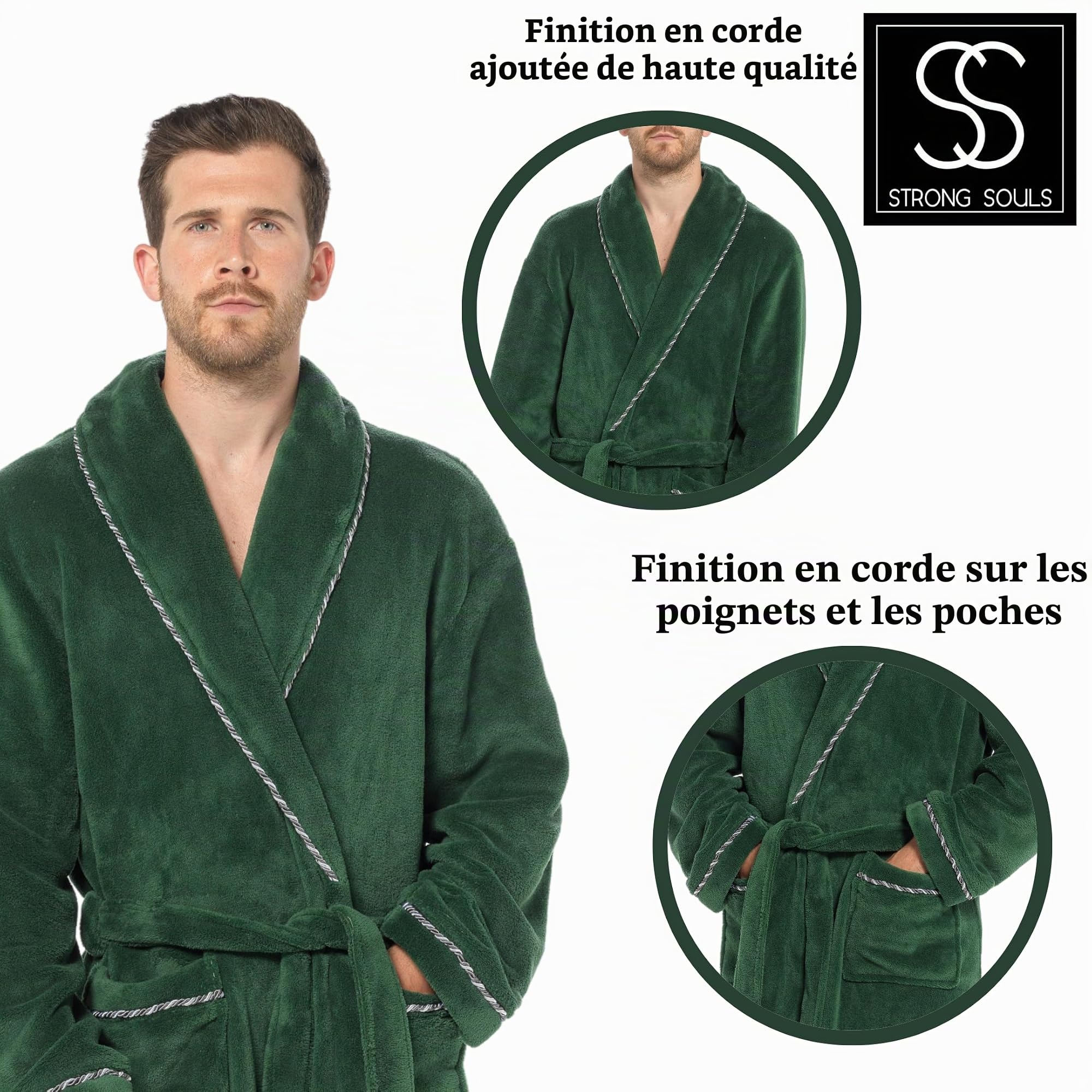 Strong Souls Peignoir en Polaire de Luxe pour Homme Doux et Chaud Peignoir Cadeau pour Homme