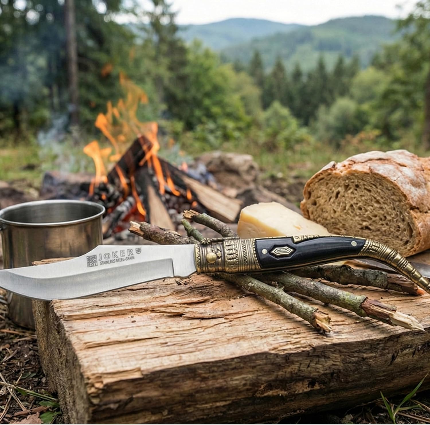 Joker Classic Pocket Knife N104 with zamak Decorated Handle and Blade 3.34 inches Stainless Steel 420, Weight 60 gr, Fishing Tool, Hunting, Camping and Hiking (Black Brass)