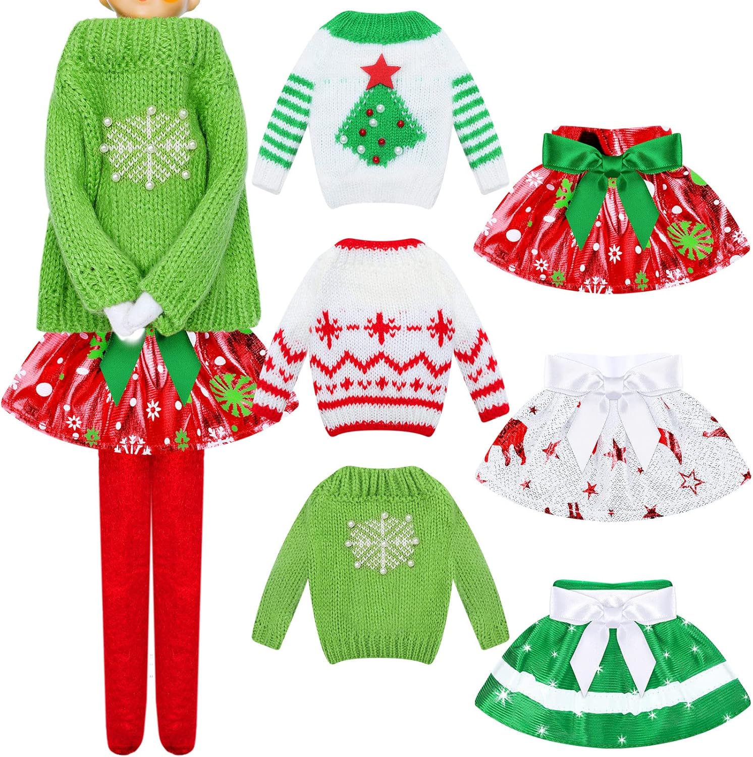 6 Pcs Christmas Elf Doll Clothes Sweater Skirt Elf Doll