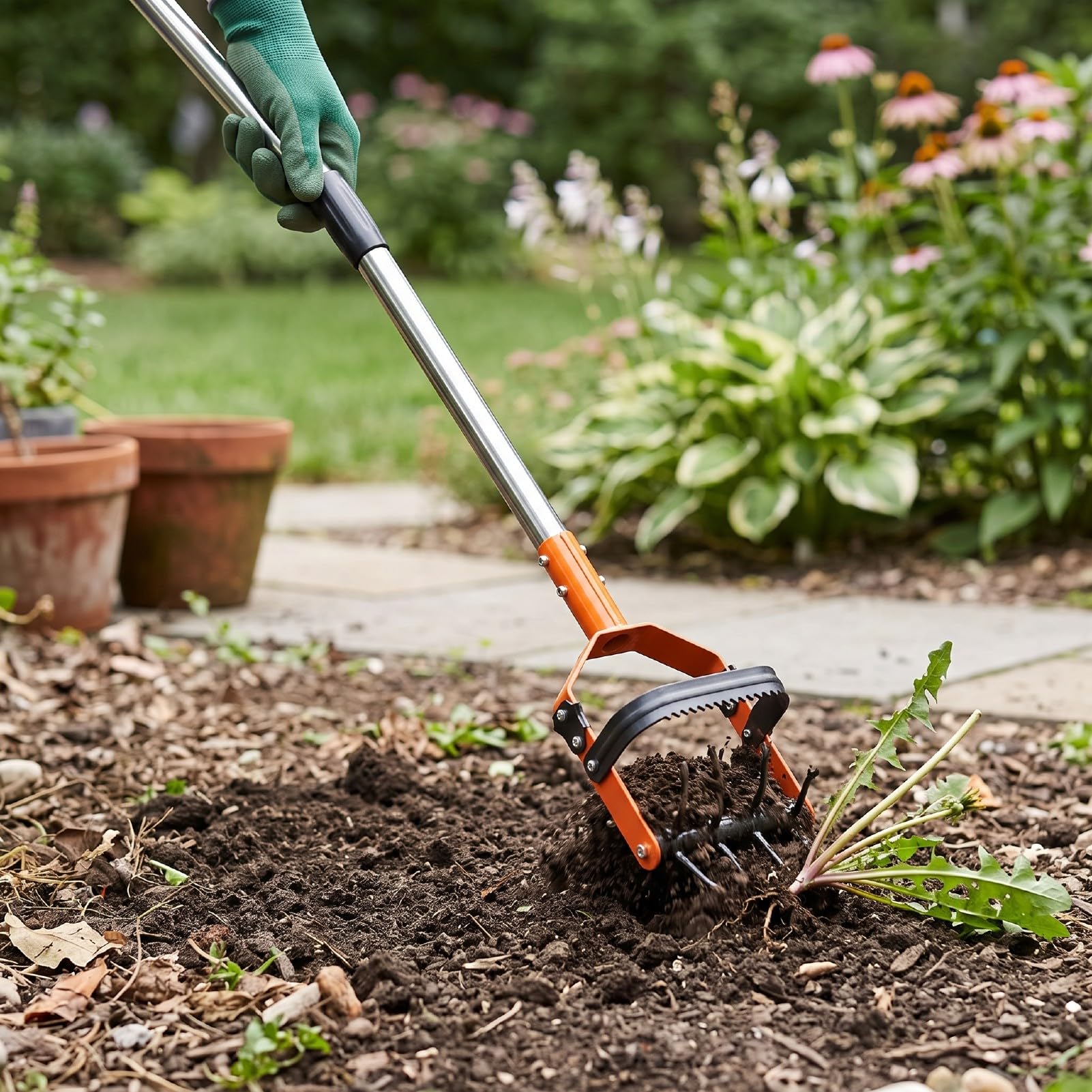 banapoy Coltivatore Rotativo 2 in 1 per Zappatura e Sarchiatura | Coltivatore Rotante da Giardino da 57,48 Pollici, Combina le Funzioni di Dissodamento e Diserbo, 4 Lame, Manico Lungo