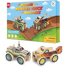 Little Jupiter DIY Wooden Kits w/Stickers - Kids Building Kit - Stem Toys for Ages 4-7 - Wood Crafts for Kids - Woodworking Kits Monster Truck 1 & 2