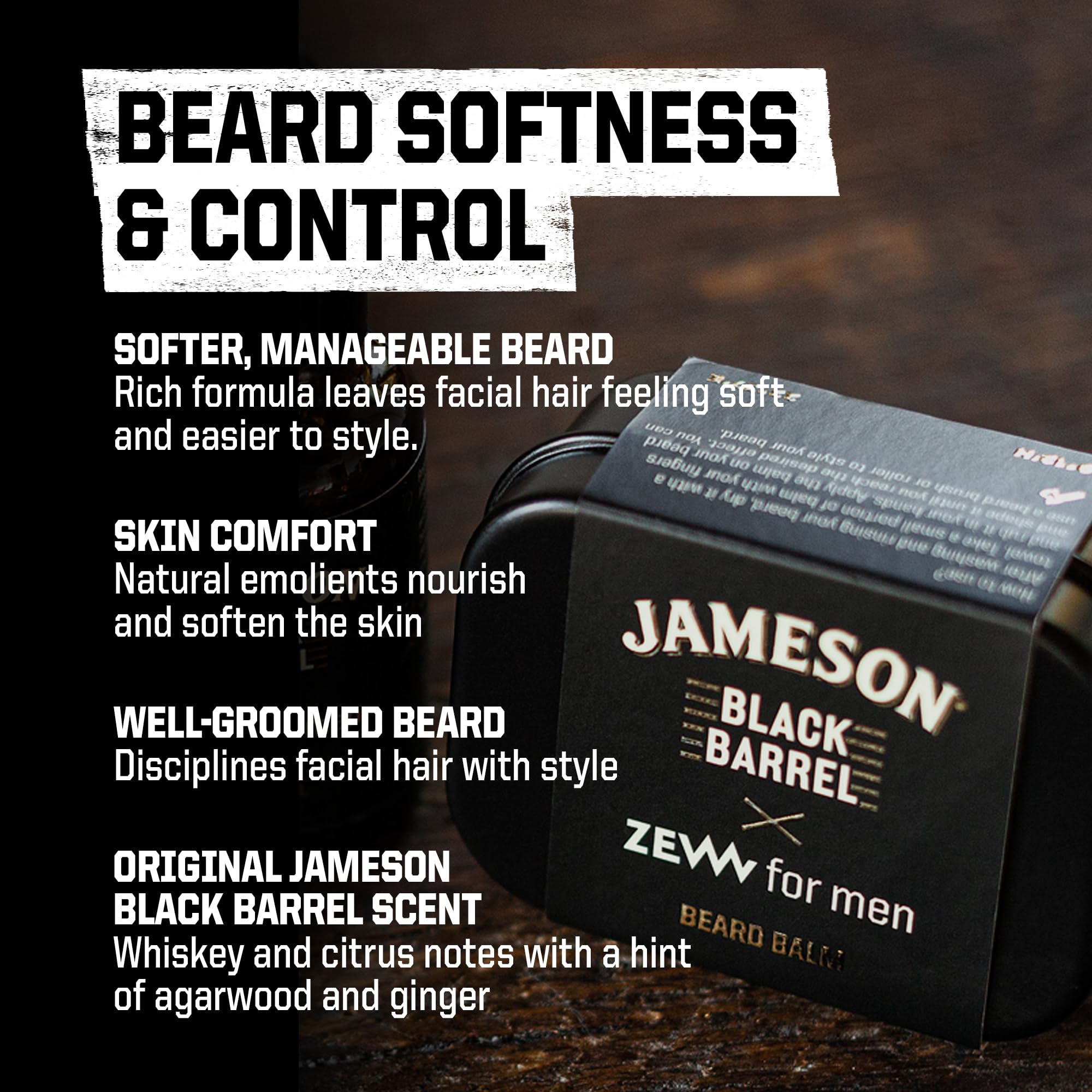 ZEW for men Bálsamo para barba Jameson Black Barell, 80 ml | Bálsamo Hidratante, Hidratante, Fortalecedor | Aroma de Whisky y Cítricos