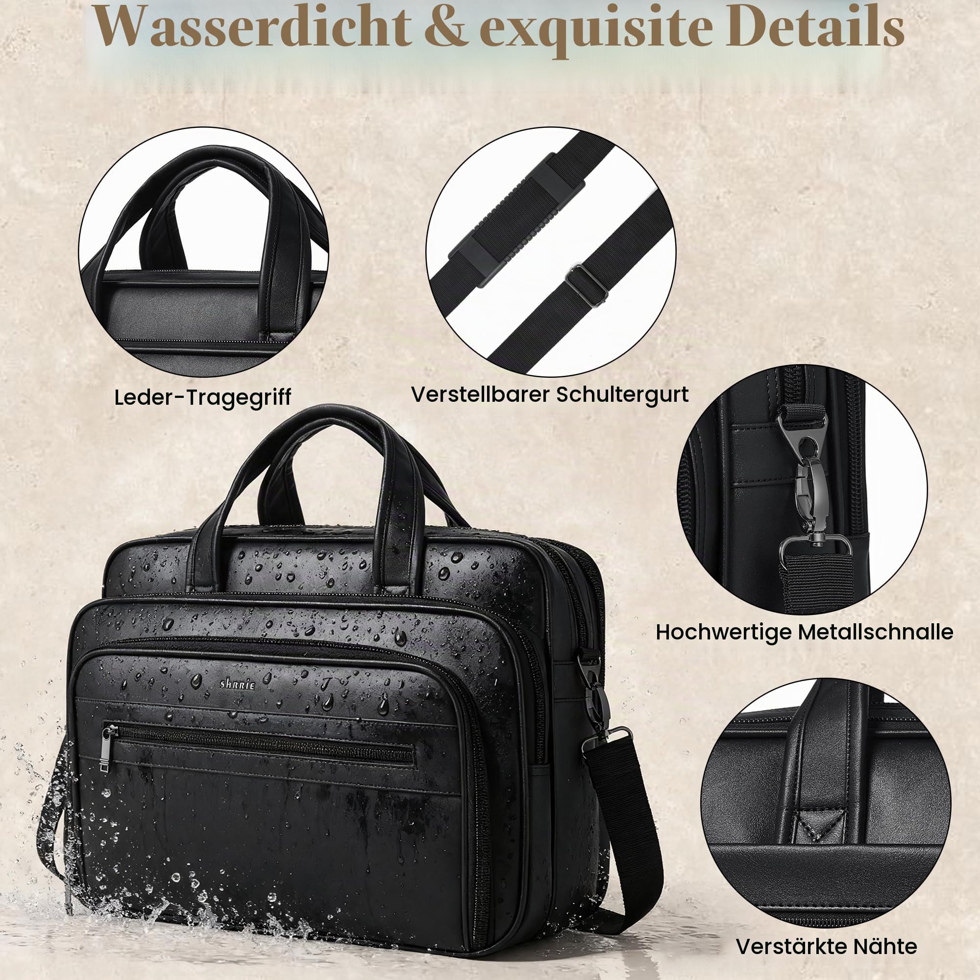 Shrrie Leder Messenger Tasche für Männer und Frauen 17 Zoll Leder Laptop Tasche, wasserdichte große Schulter Satchel Büro, Arbeit