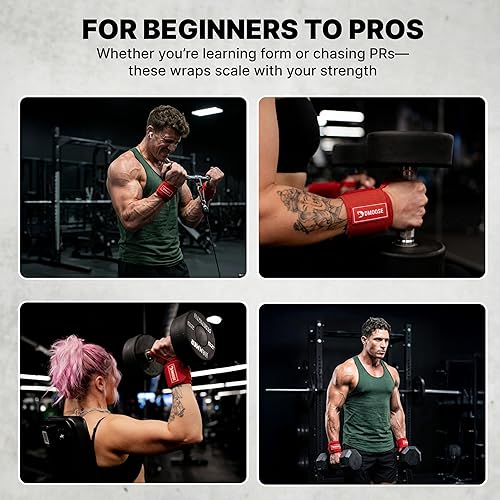Miniatura 9 de DMoose Fitness Muñequeras para levantamiento de pesas de 18 pulgadas – Envoltura de gimnasio resistente con lazo para el pulgar para apoyo y alivio