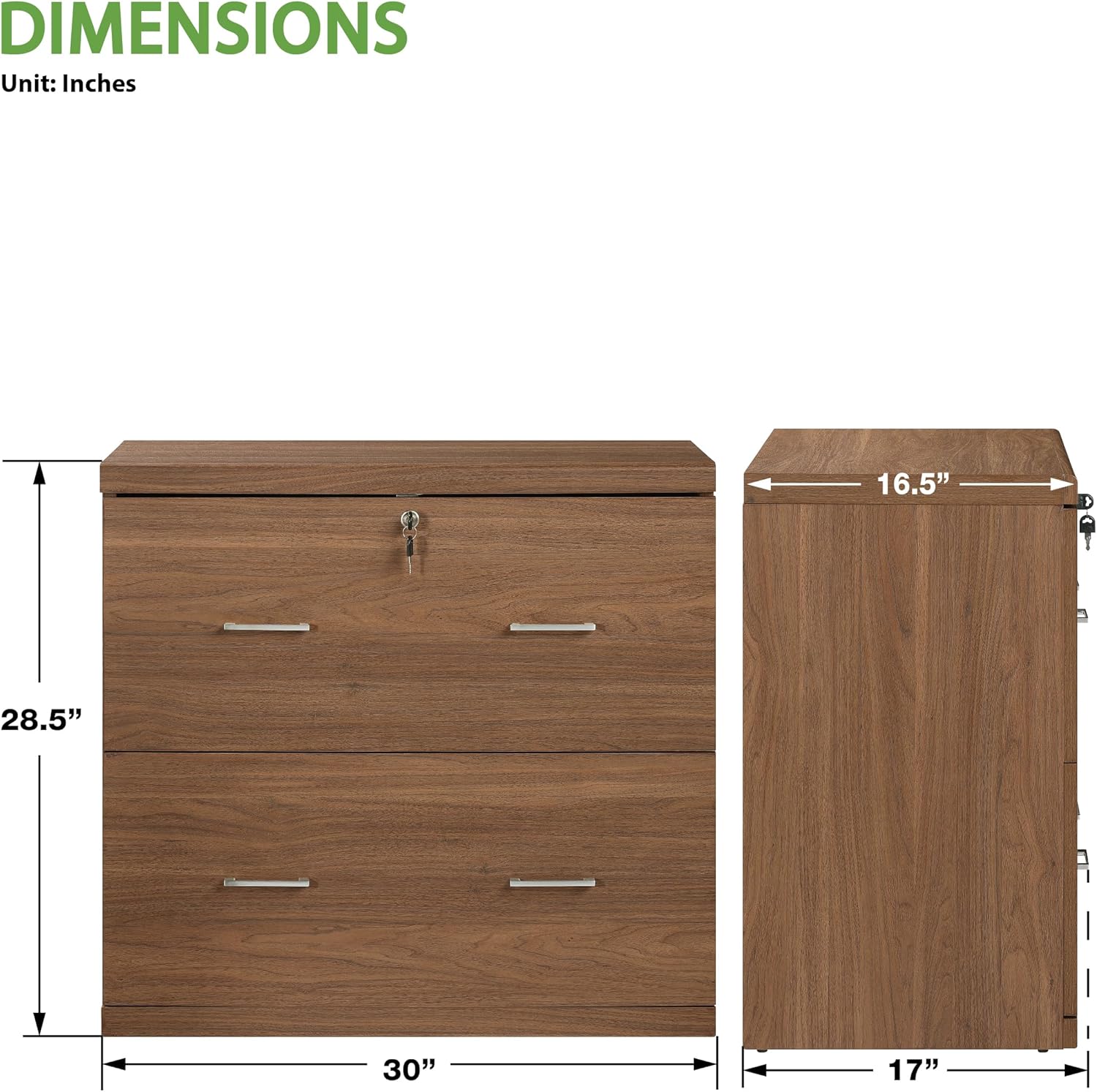 OSP Home Furnishings Alpine 2-Drawer Vertical File with Lockdowel Fastening System, 30 inches Wide, Majestic Walnut Finish