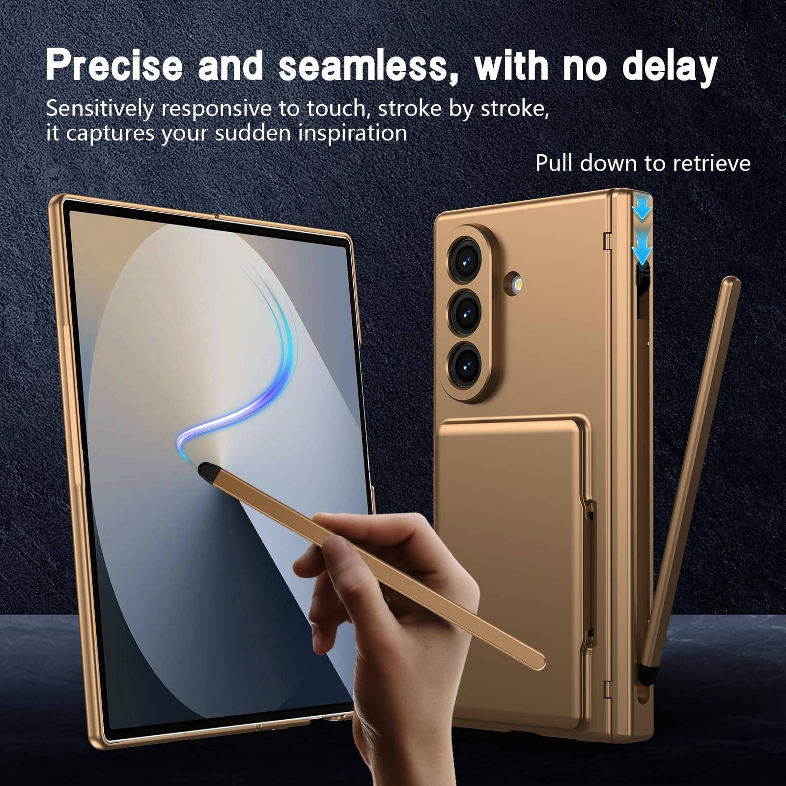 Etui do Samsung Galaxy Z Fold8 Ultra, etui z portfelem na karty, osłona ekranu do Galaxy Fold 8 Ultra z rysikiem - złote