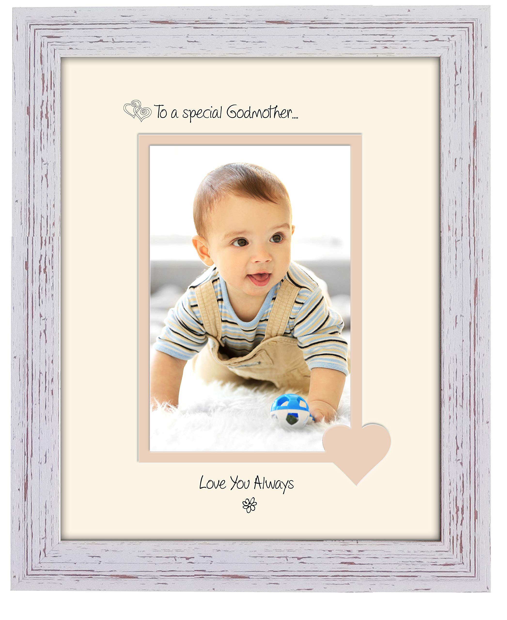 Photos In A Word Shabby Chic Frame Cream Mount Beige Inside Godmother Photo Frame Special Godmother Love You Always Portrait 1075F Double Mounted Quality Gift (Shabby Chic Frame Cream Mount Beige Inside)