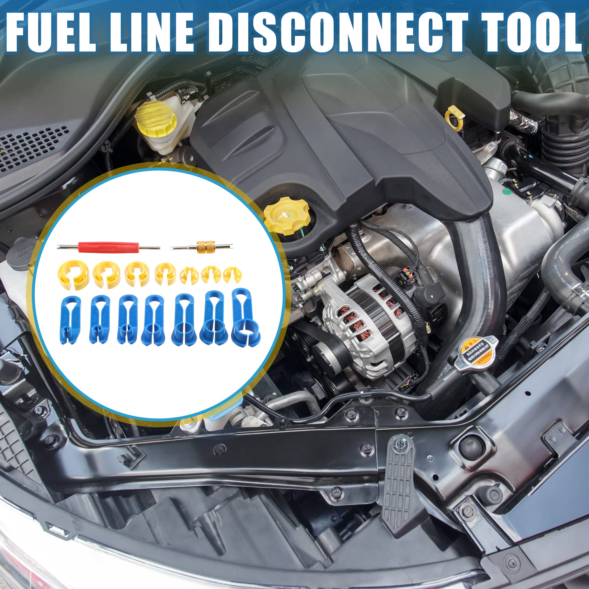 A ABSOPRO Fuel Line Disconnect Removal Tool Set 1/4 5/16 3/8 1/2 5/8 3/4 7/8 Inch Quick Disconnect Tool Kit for Fuel Heater AC Line Transmission Oil Cooler Line
