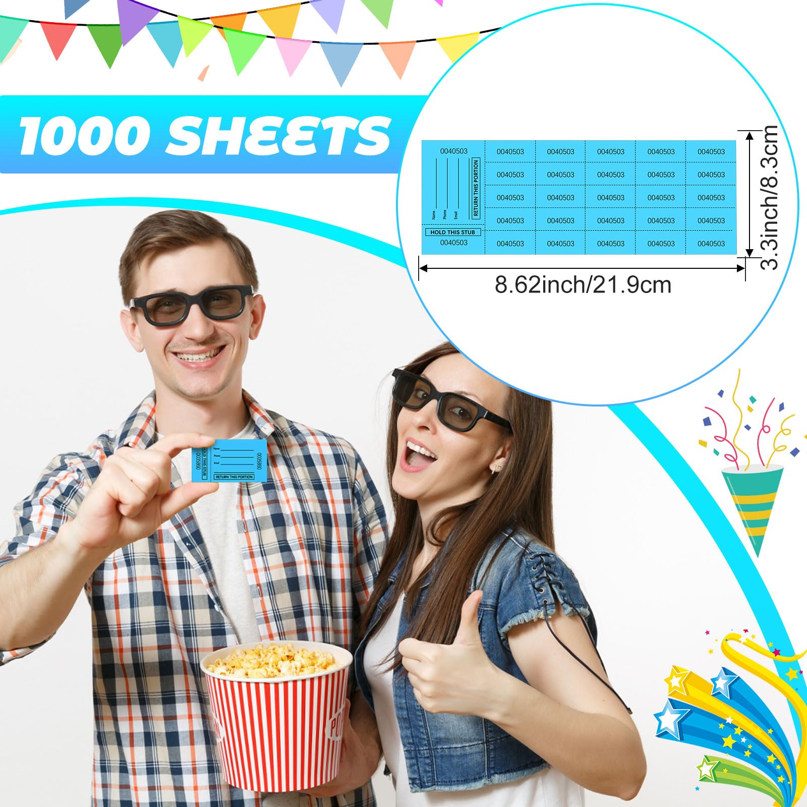 QINGZY 1000 Pièces Billets De Tombola Doubles Rouleaux Numérotés - Rouge/Bleu Pour Événements Et Loteries